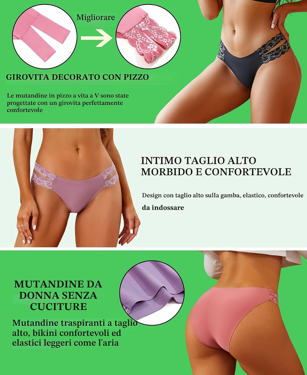 BeReady Mutande Donna Brasiliana Slip Donna Senza Cuciture Pizzo Culotte Donna Senza Cuciture Confortevole Invisibile Intimo Donna