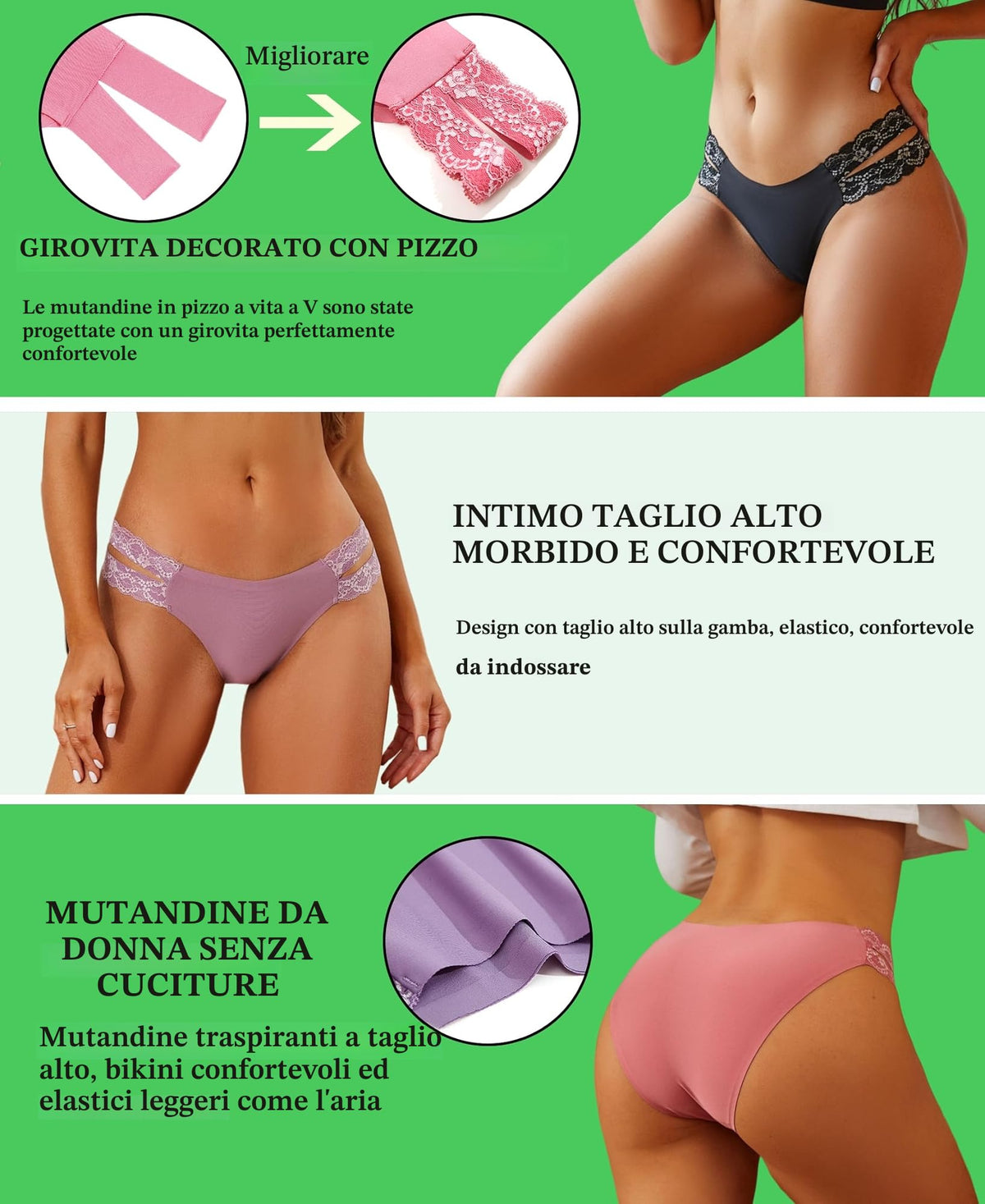 BeReady Mutande Donna Brasiliana Slip Donna Senza Cuciture Pizzo Culotte Donna Senza Cuciture Confortevole Invisibile Intimo Donna