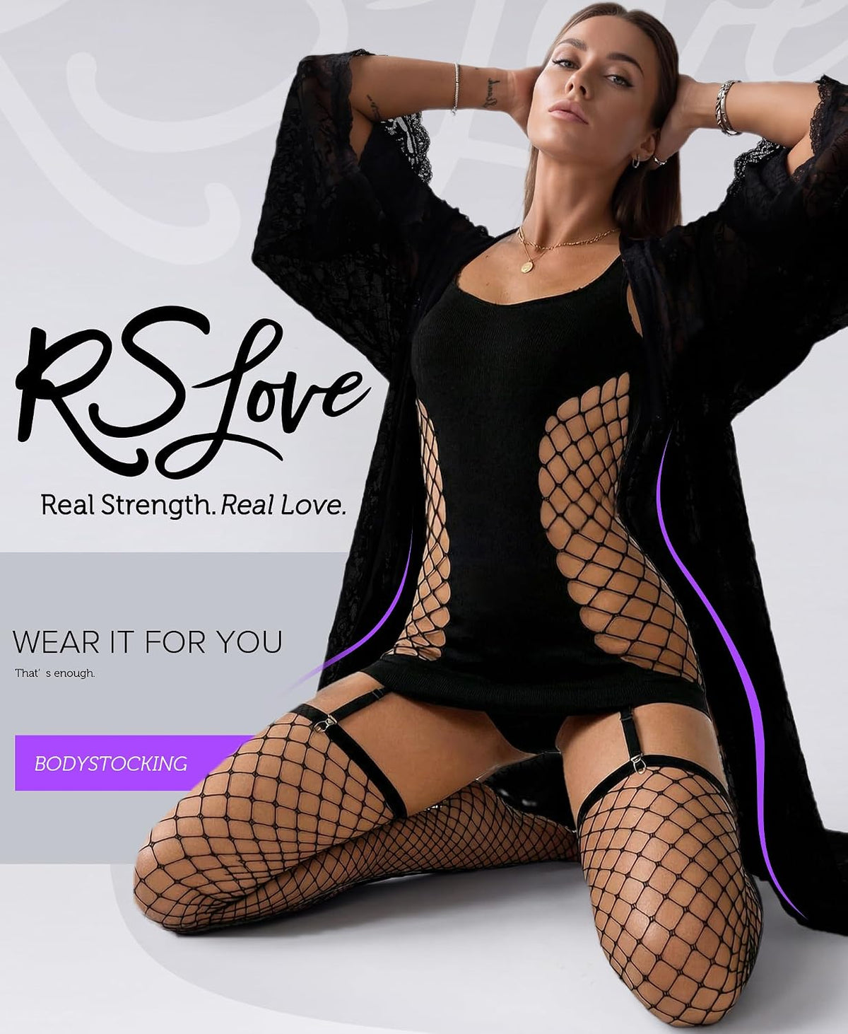RSLOVE Intimo Donna Lingerie Babydoll Sexy Bodystocking a Rete Camicia da Notte