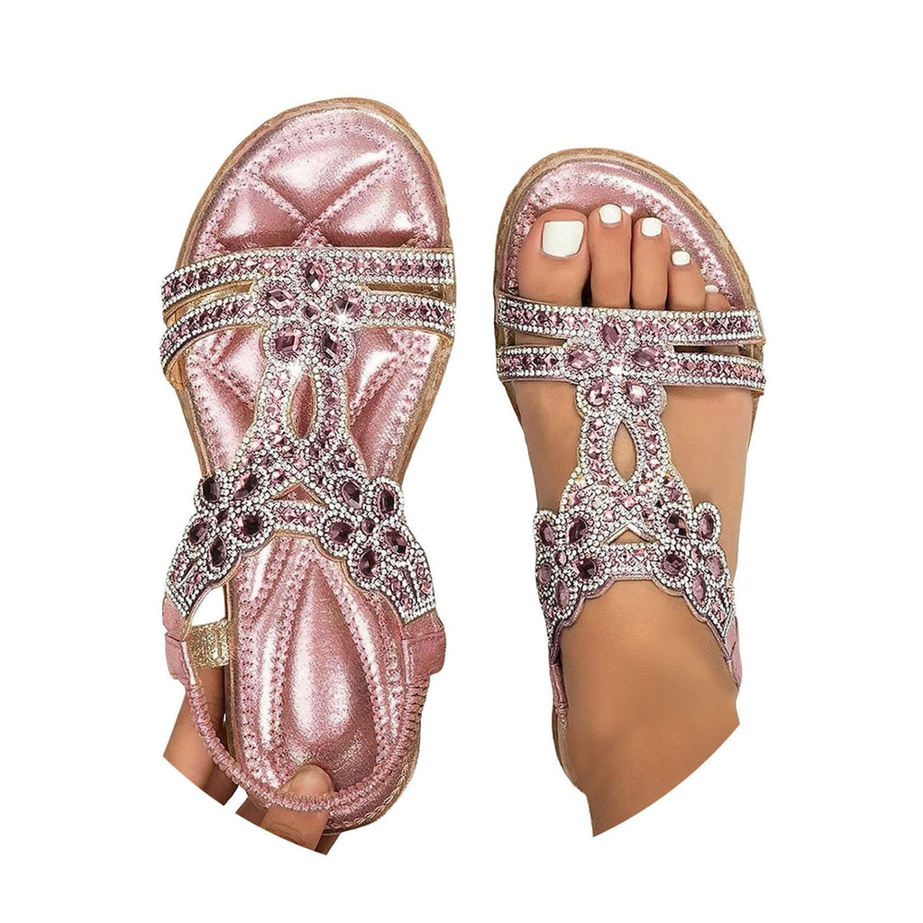Sandali Donna Estive Eleganti Sandali Gioiello Comode Bassi Sandalo con Strass Bohemia Flip Flops Mare Ciabatte Open Toe Tacco Basso Gladiatore Sandalo Aperte 2025
