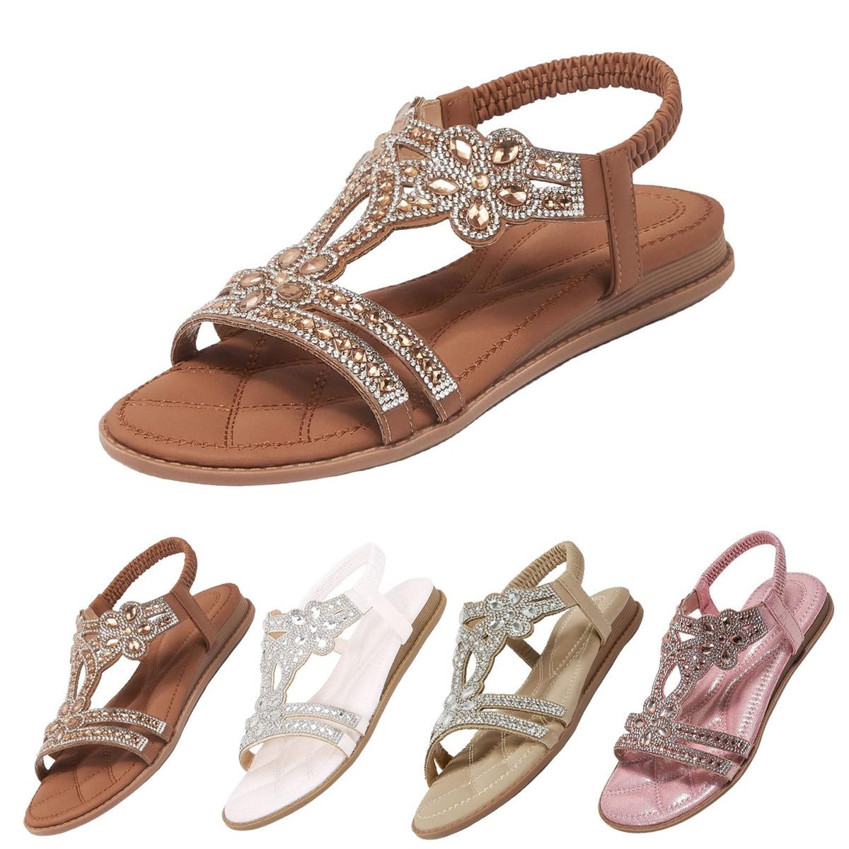 Sandali Donna Estive Eleganti Sandali Gioiello Comode Bassi Sandalo con Strass Bohemia Flip Flops Mare Ciabatte Open Toe Tacco Basso Gladiatore Sandalo Aperte 2025