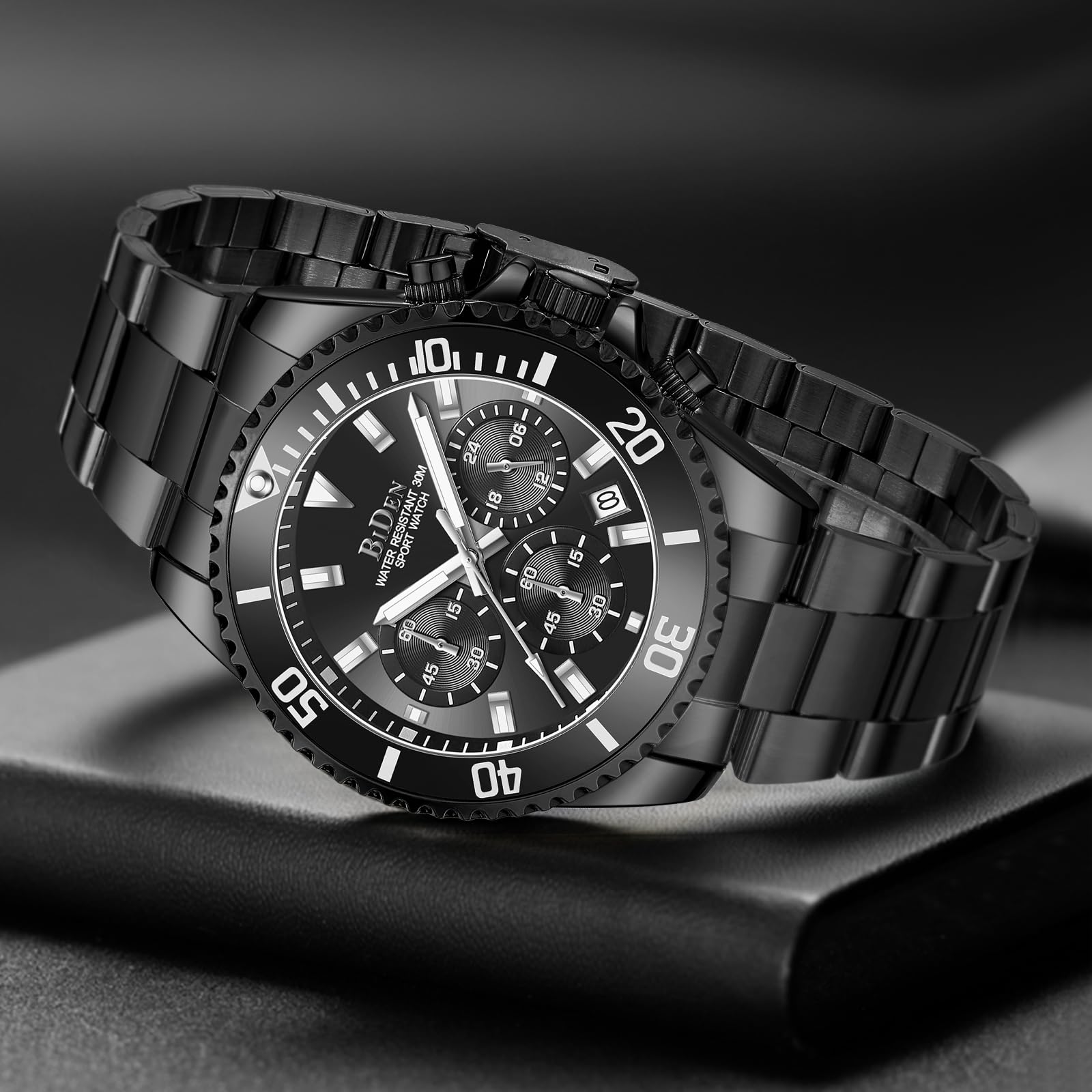 BIDEN Orologio Uomo Orologio Militare Acciaio Cronografo Impermeabile Luminosi Design Orologi Quadrante Grande da Polso Elegante Sportivo Analogici Data…