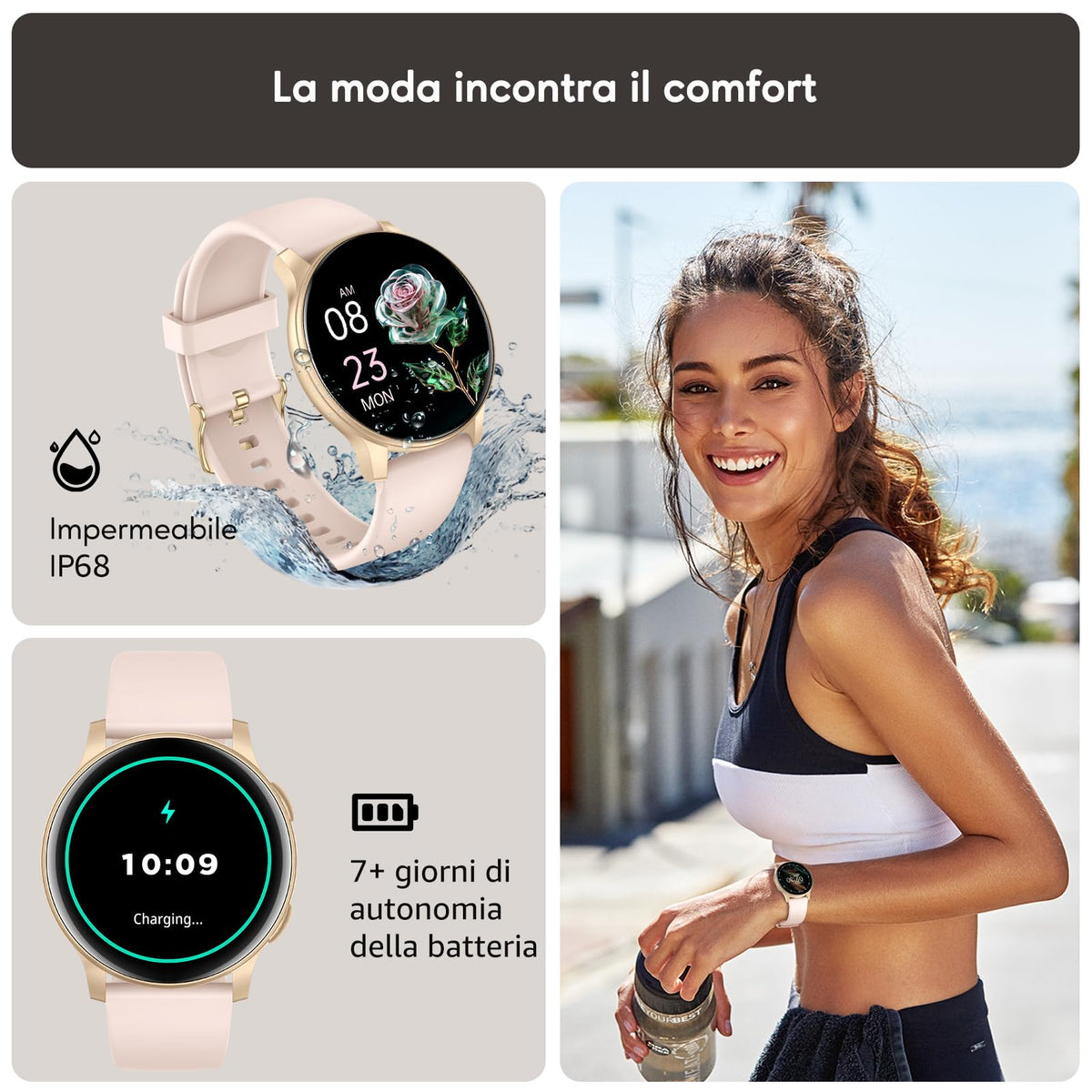 AcclaFit Smartwatch Uomo Donna con Chiamate Bluetooth, Orologio Fitness Rotondo da 1,38" con 147+ Modalità Sportive, Cardiofrequenzimetro, Sonno, IP68 Impermeabile, Compatibile con Android iOS
