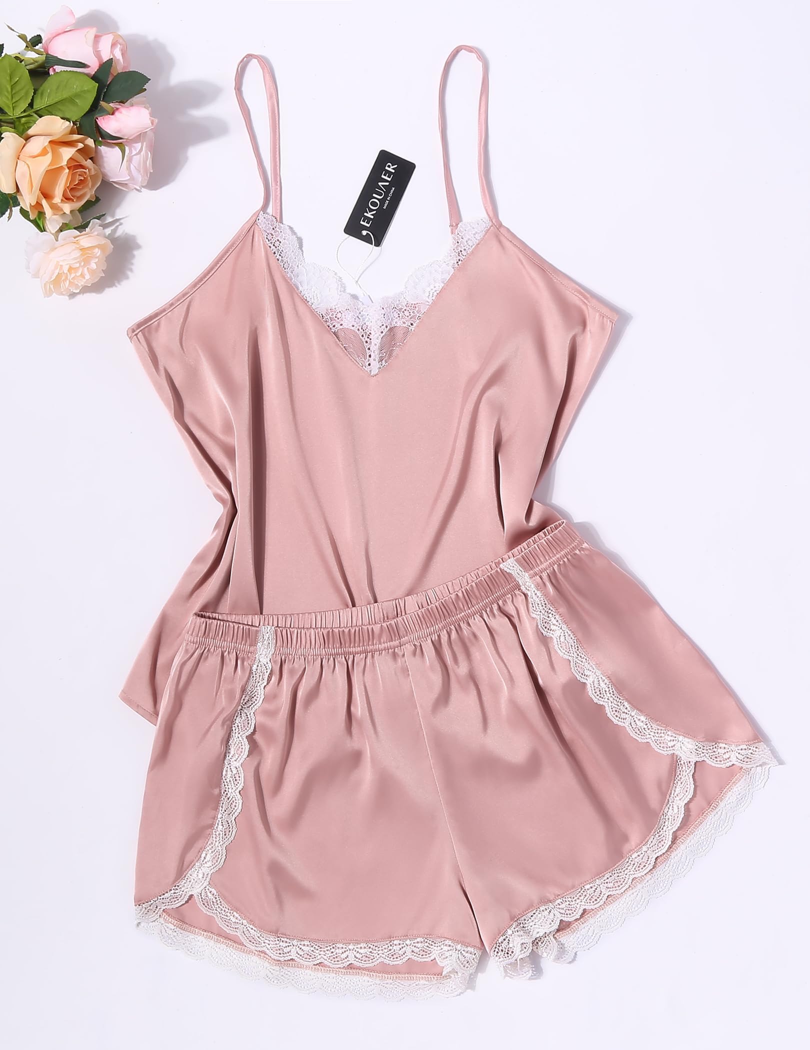 Ekouaer Pigiami Due Pezzi da Donna Seta Pigiama Donna Sexy, S-XXL