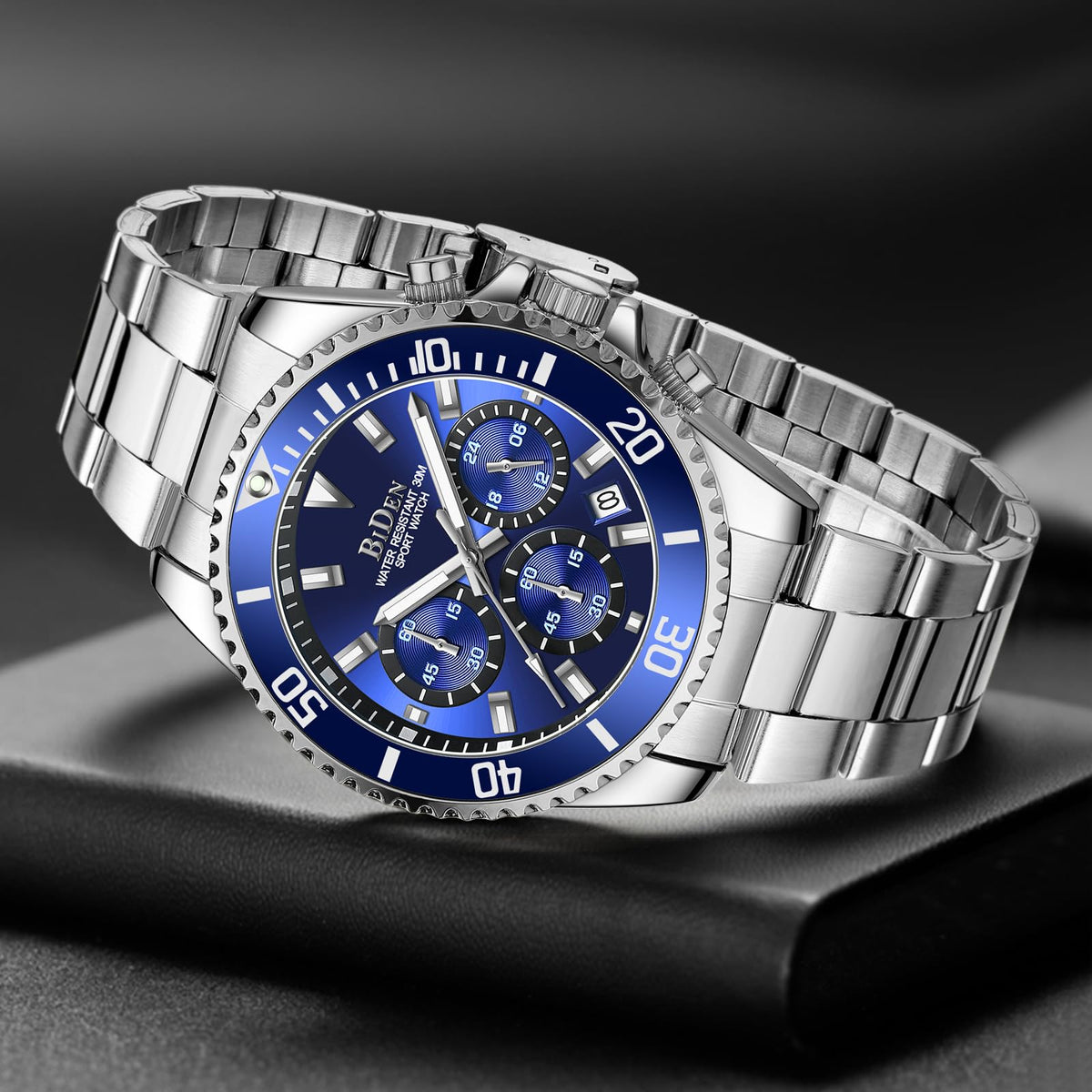 BIDEN Orologio Uomo Orologio Militare Acciaio Cronografo Impermeabile Luminosi Design Orologi Quadrante Grande da Polso Elegante Sportivo Analogici Data…
