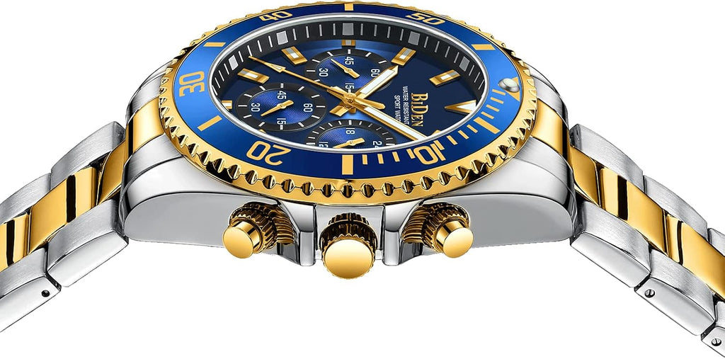 BIDEN Orologio Uomo Orologio Militare Acciaio Cronografo Impermeabile Luminosi Design Orologi Quadrante Grande da Polso Elegante Sportivo Analogici Data…