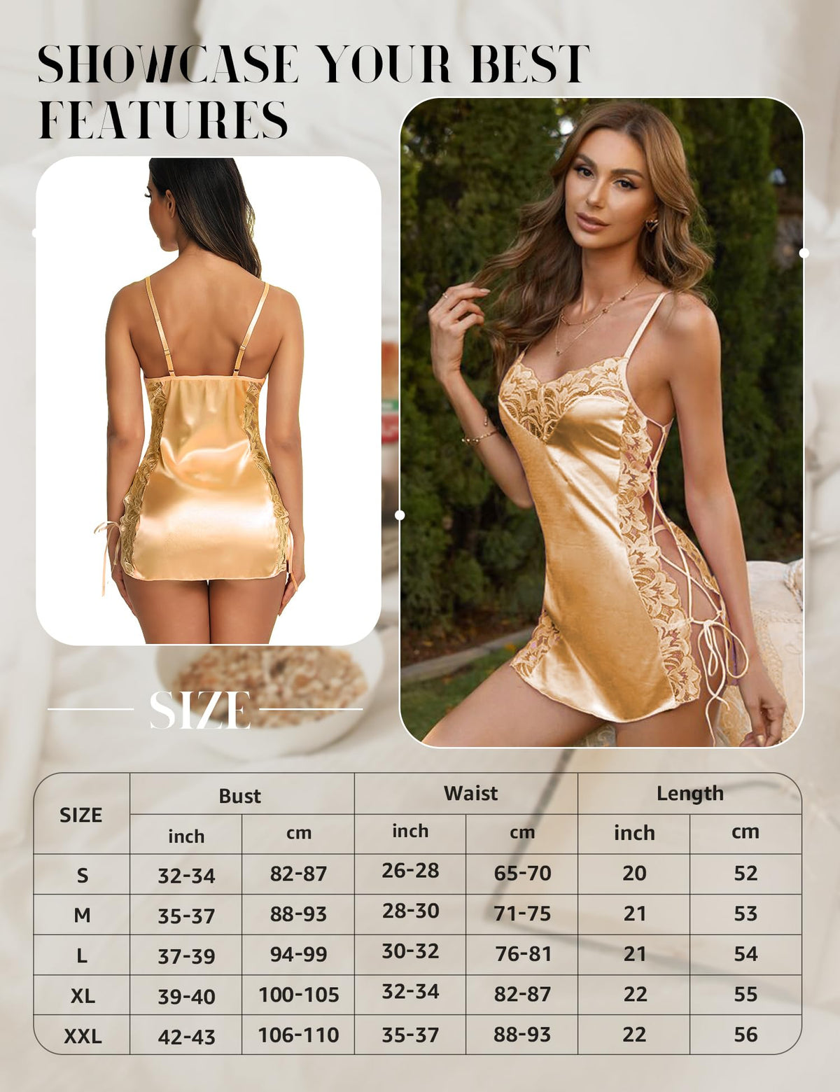 RSLOVE Lingerie Donna Babydoll Indumenti da Notte di Seta Sottoveste Sexy in Pizzo Vestaglia