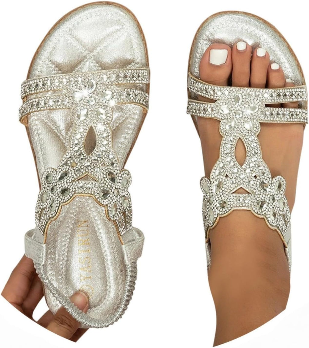 Generico Sandali Donna Estive,Sandali Donna Estive Eleganti,Sandalo Gioiello,Sandalo Da Con Strass,Infradito Con Strass,Infradito Gioiello,sandali Bohémien, Casual Open Toe sandali,sandals argento 39