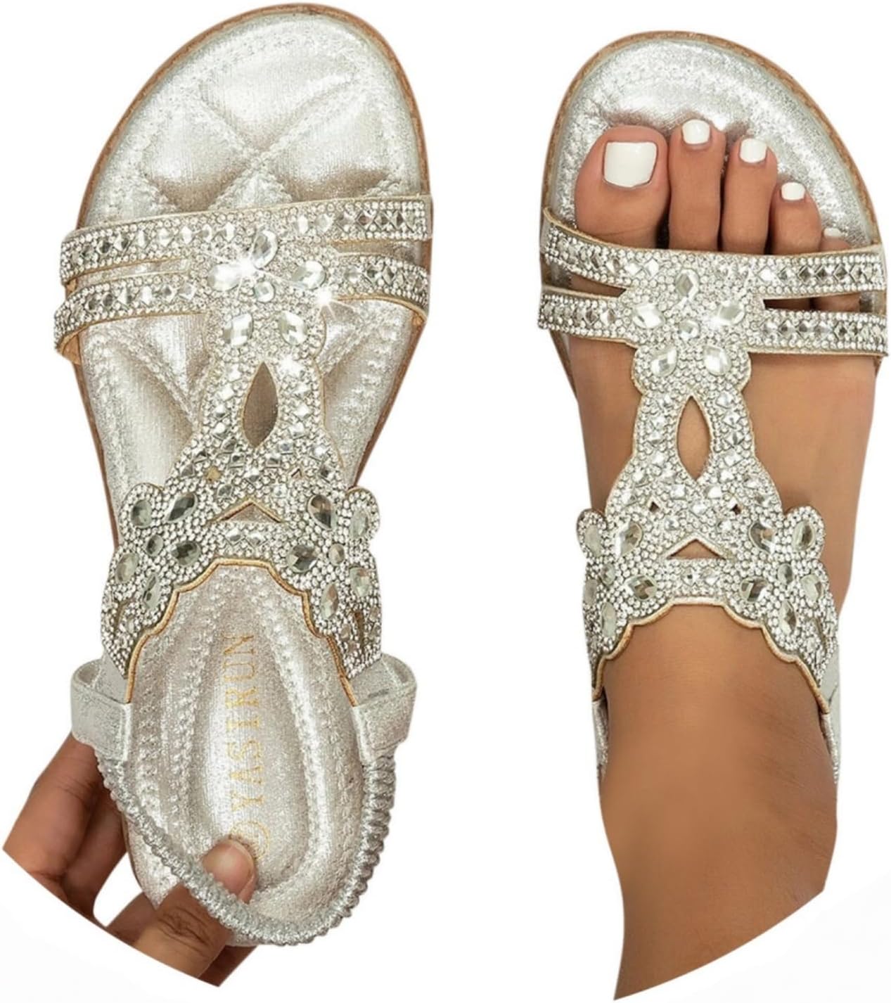 Generico Sandali Donna Estive,Sandali Donna Estive Eleganti,Sandalo Gioiello,Sandalo Da Con Strass,Infradito Con Strass,Infradito Gioiello,sandali Bohémien, Casual Open Toe sandali,sandals argento 39