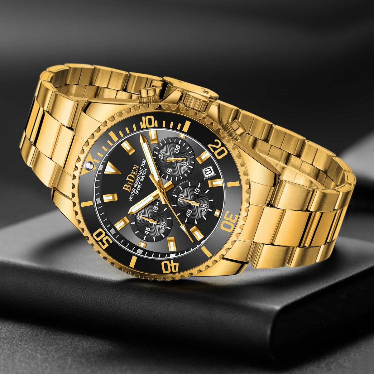 BIDEN Orologio Uomo Orologio Militare Acciaio Cronografo Impermeabile Luminosi Design Orologi Quadrante Grande da Polso Elegante Sportivo Analogici Data…