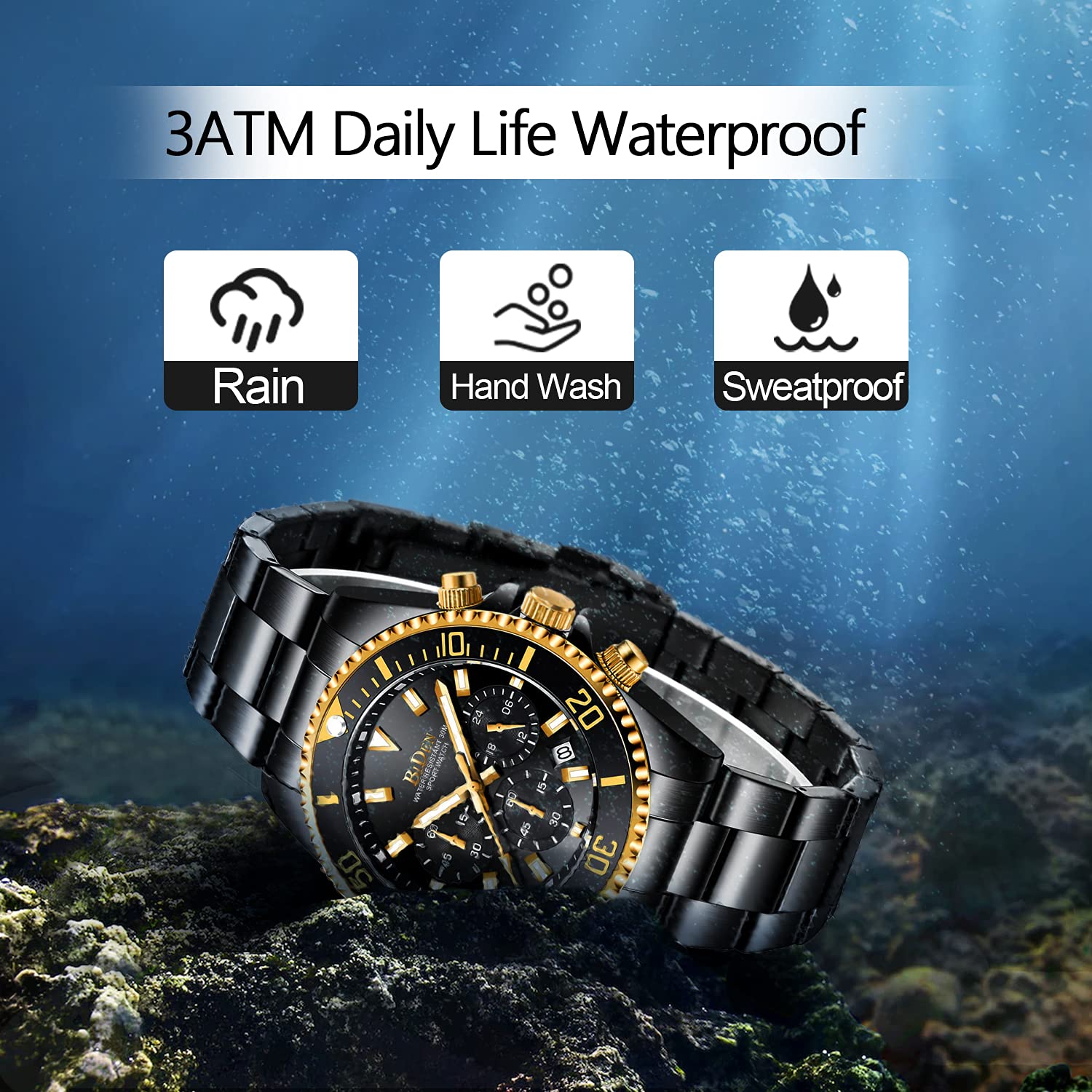 BIDEN Orologio Uomo Orologio Militare Acciaio Cronografo Impermeabile Luminosi Design Orologi Quadrante Grande da Polso Elegante Sportivo Analogici Data…