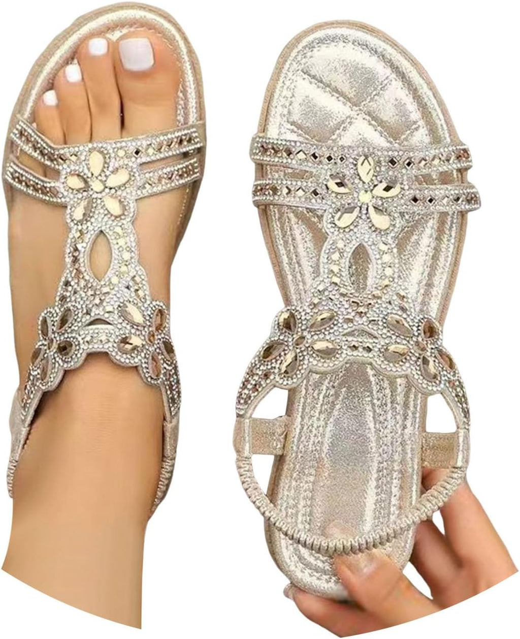 Generico Sandali Donna Estive,Sandali Donna Estive Eleganti,Sandalo Gioiello,Sandalo Da Con Strass,Infradito Con Strass,Infradito Gioiello,sandali Bohémien, Casual Open Toe sandali,sandals argento 39