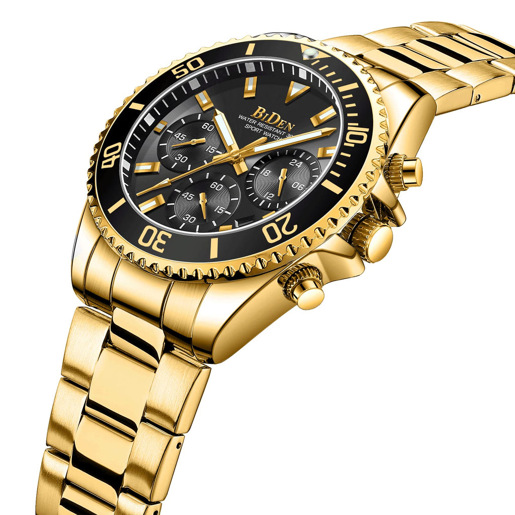 BIDEN Orologio Uomo Orologio Militare Acciaio Cronografo Impermeabile Luminosi Design Orologi Quadrante Grande da Polso Elegante Sportivo Analogici Data…