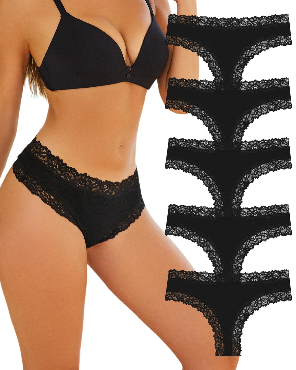 ALL OF SHE Mutande Brasiliana Donna Cotone Slip Pizzo Set Mutandine a Vita Bassa Intimo Seducente Culotte Underwear Pacco da 5