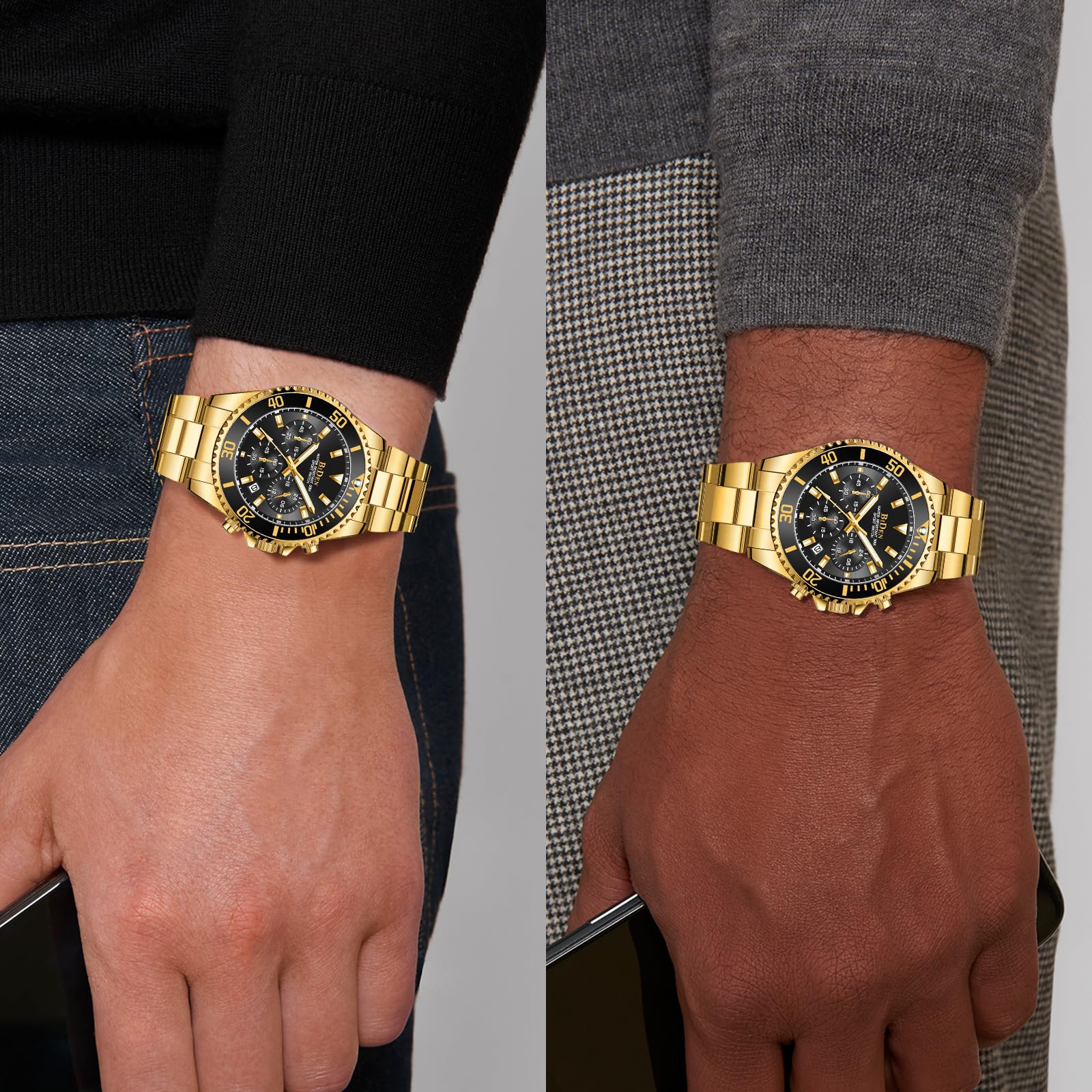 BIDEN Orologio Uomo Orologio Militare Acciaio Cronografo Impermeabile Luminosi Design Orologi Quadrante Grande da Polso Elegante Sportivo Analogici Data…