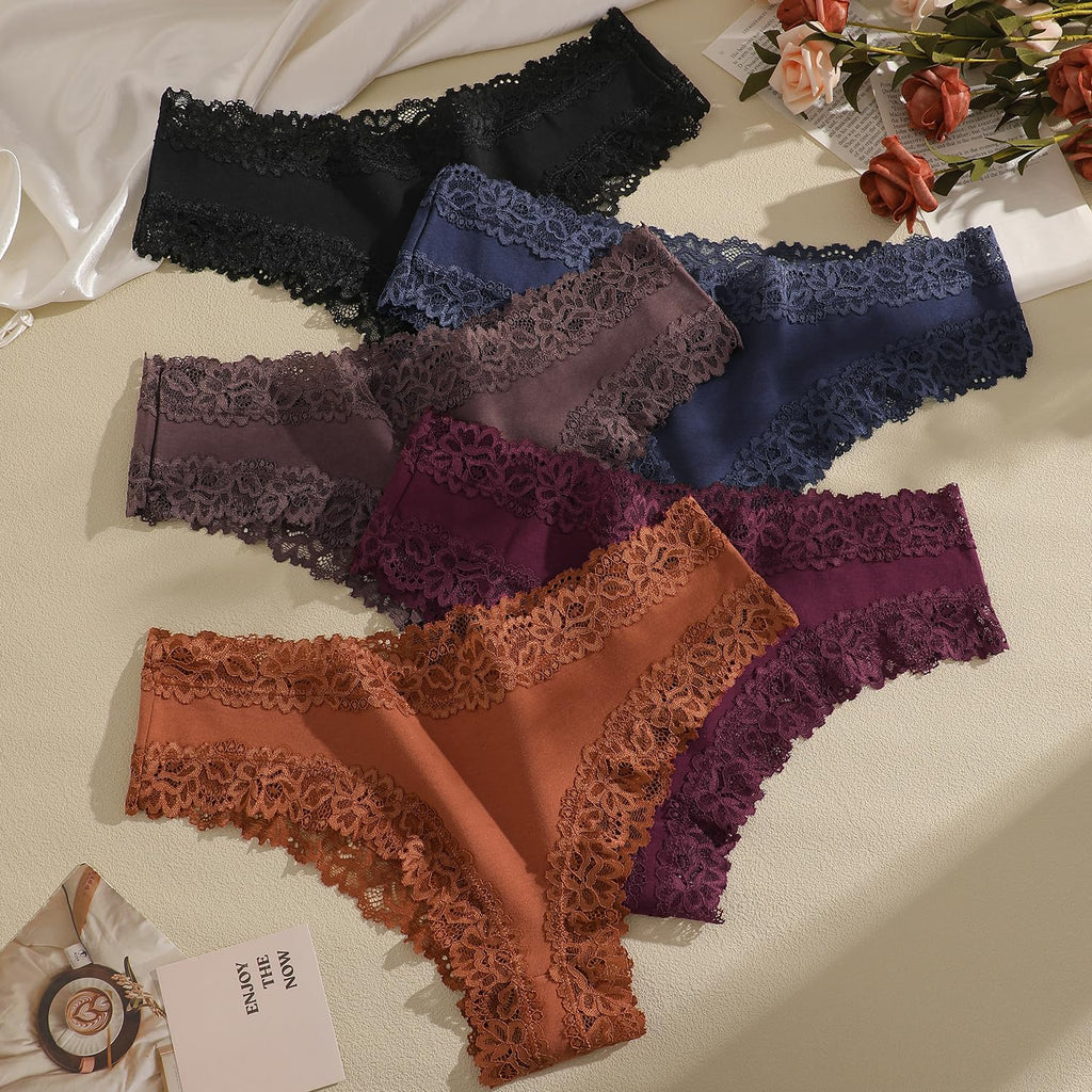 ALL OF SHE Mutande Brasiliana Donna Cotone Slip Pizzo Set Mutandine a Vita Bassa Intimo Seducente Culotte Underwear Pacco da 5