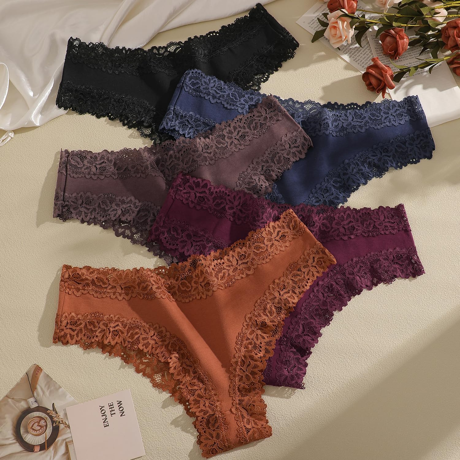 ALL OF SHE Mutande Brasiliana Donna Cotone Slip Pizzo Set Mutandine a Vita Bassa Intimo Seducente Culotte Underwear Pacco da 5