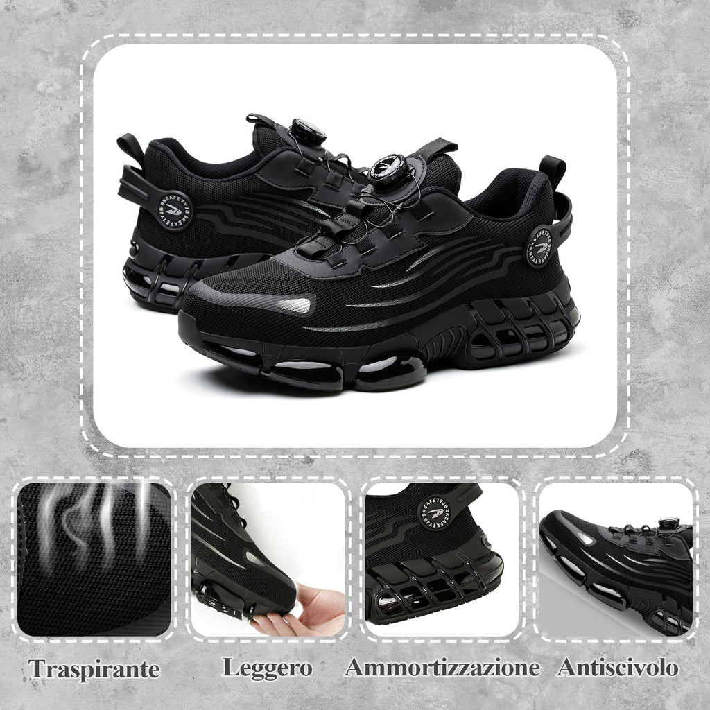 Scarpe Antinfortunistiche Uomo Donna Leggere Traspiranti Sneakers Antiscivolo Scarpe Sicurezza con Punta in Acciaio Regolazione Rapida dei Lacci 36-46 EU