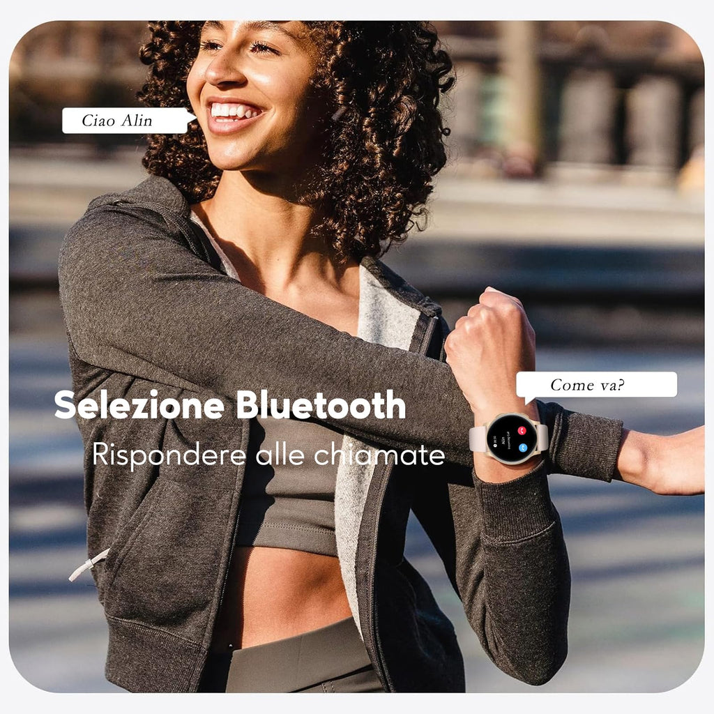 AcclaFit Smartwatch Uomo Donna con Chiamate Bluetooth, Orologio Fitness Rotondo da 1,38" con 147+ Modalità Sportive, Cardiofrequenzimetro, Sonno, IP68 Impermeabile, Compatibile con Android iOS