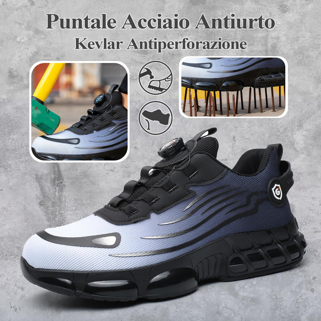 Scarpe Antinfortunistiche Uomo Donna Leggere Traspiranti Sneakers Antiscivolo Scarpe Sicurezza con Punta in Acciaio Regolazione Rapida dei Lacci 36-46 EU
