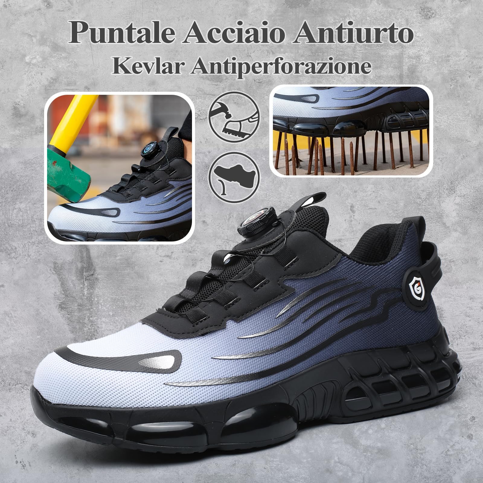 Scarpe Antinfortunistiche Uomo Donna Leggere Traspiranti Sneakers Antiscivolo Scarpe Sicurezza con Punta in Acciaio Regolazione Rapida dei Lacci 36-46 EU