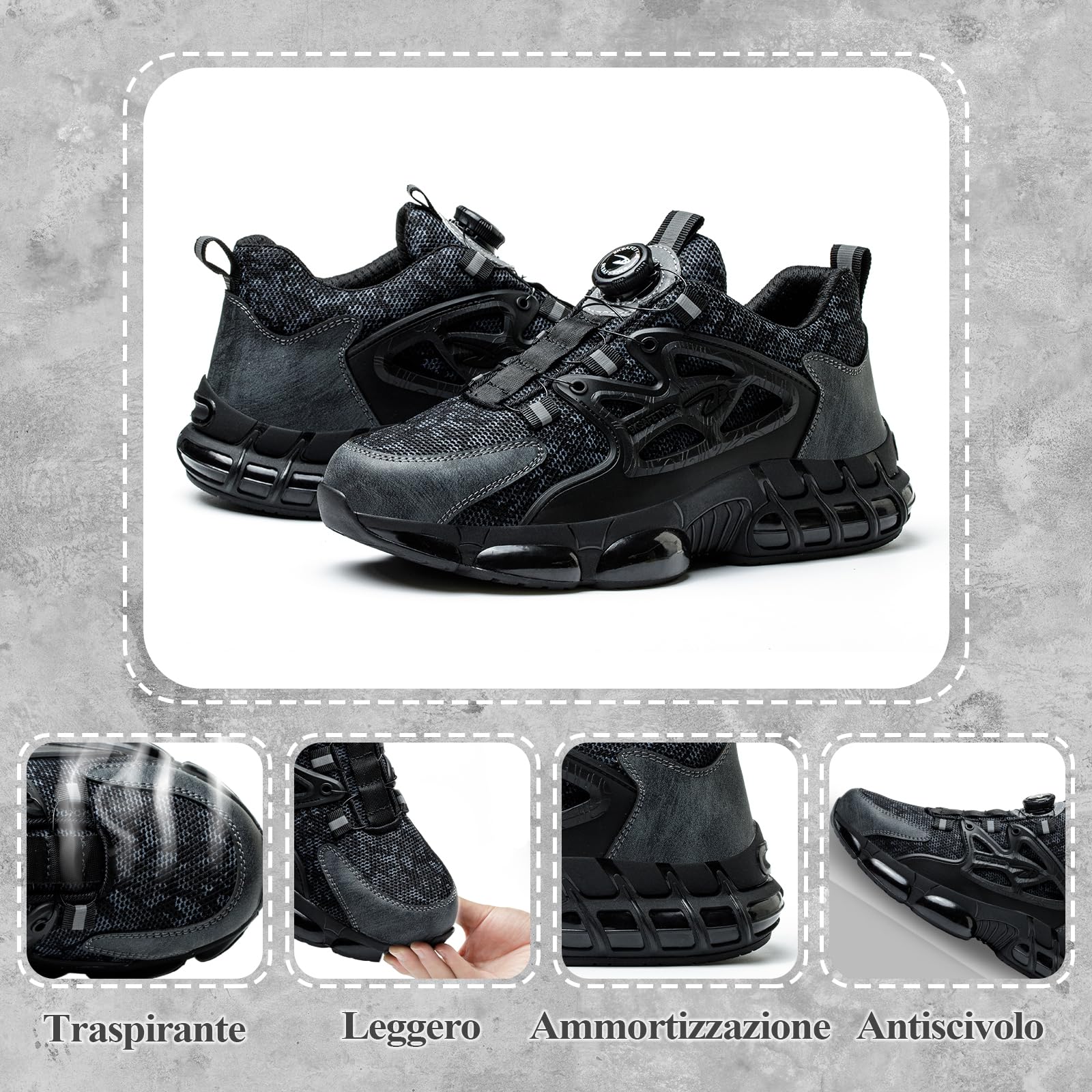 Scarpe Antinfortunistiche Uomo Donna Leggere Traspiranti Sneakers Antiscivolo Scarpe Sicurezza con Punta in Acciaio Regolazione Rapida dei Lacci 36-46 EU