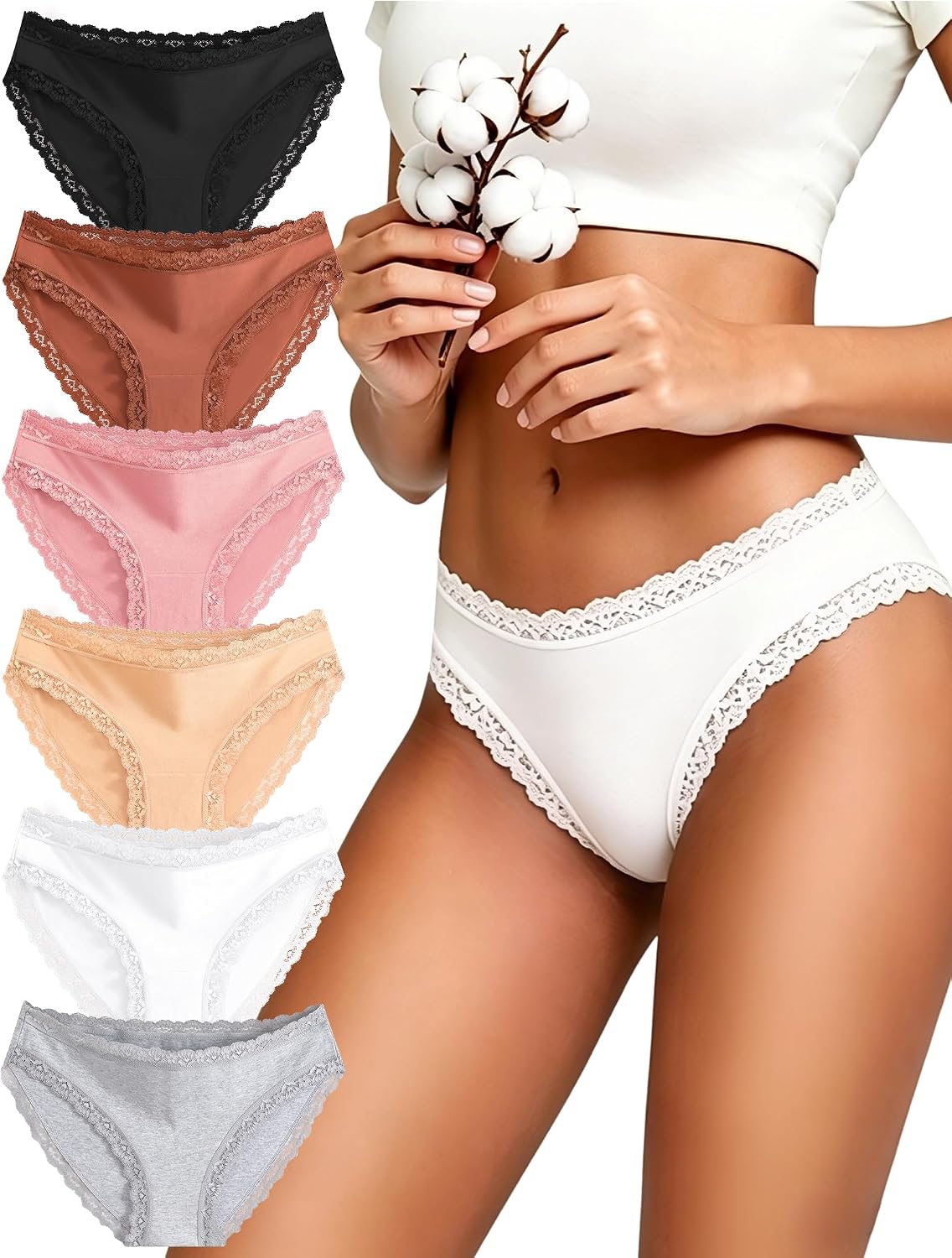 Sth Big Mutande Donna Cotone con Pizzo Elegante Slip Intimo Femminile Morbido e Traspirante Mutandine Donna Moda