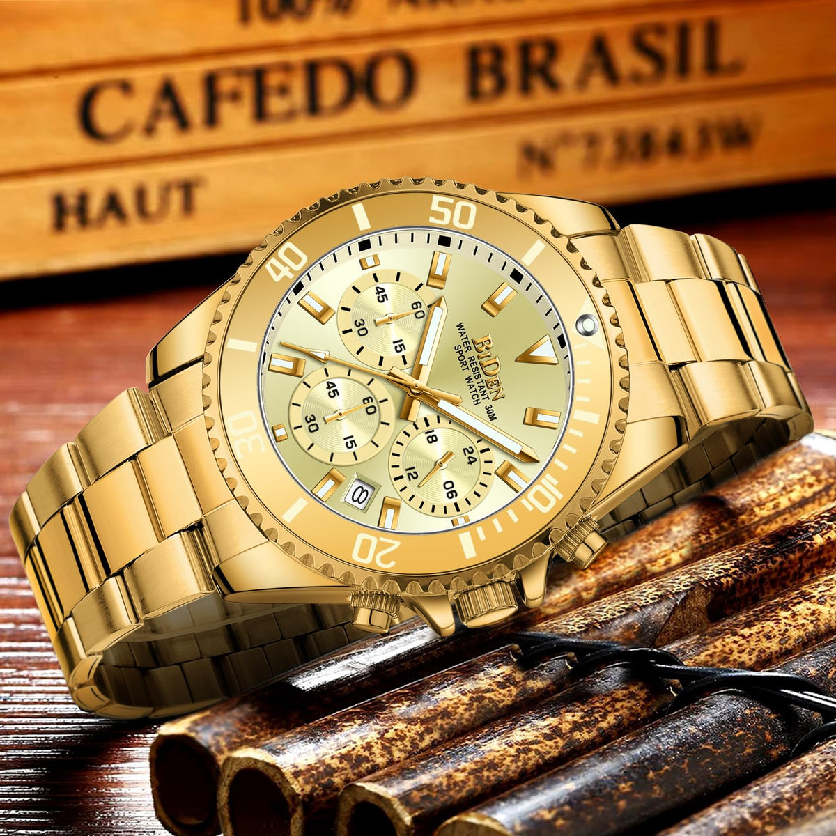 BIDEN Orologio Uomo Orologio Militare Acciaio Cronografo Impermeabile Luminosi Design Orologi Quadrante Grande da Polso Elegante Sportivo Analogici Data…