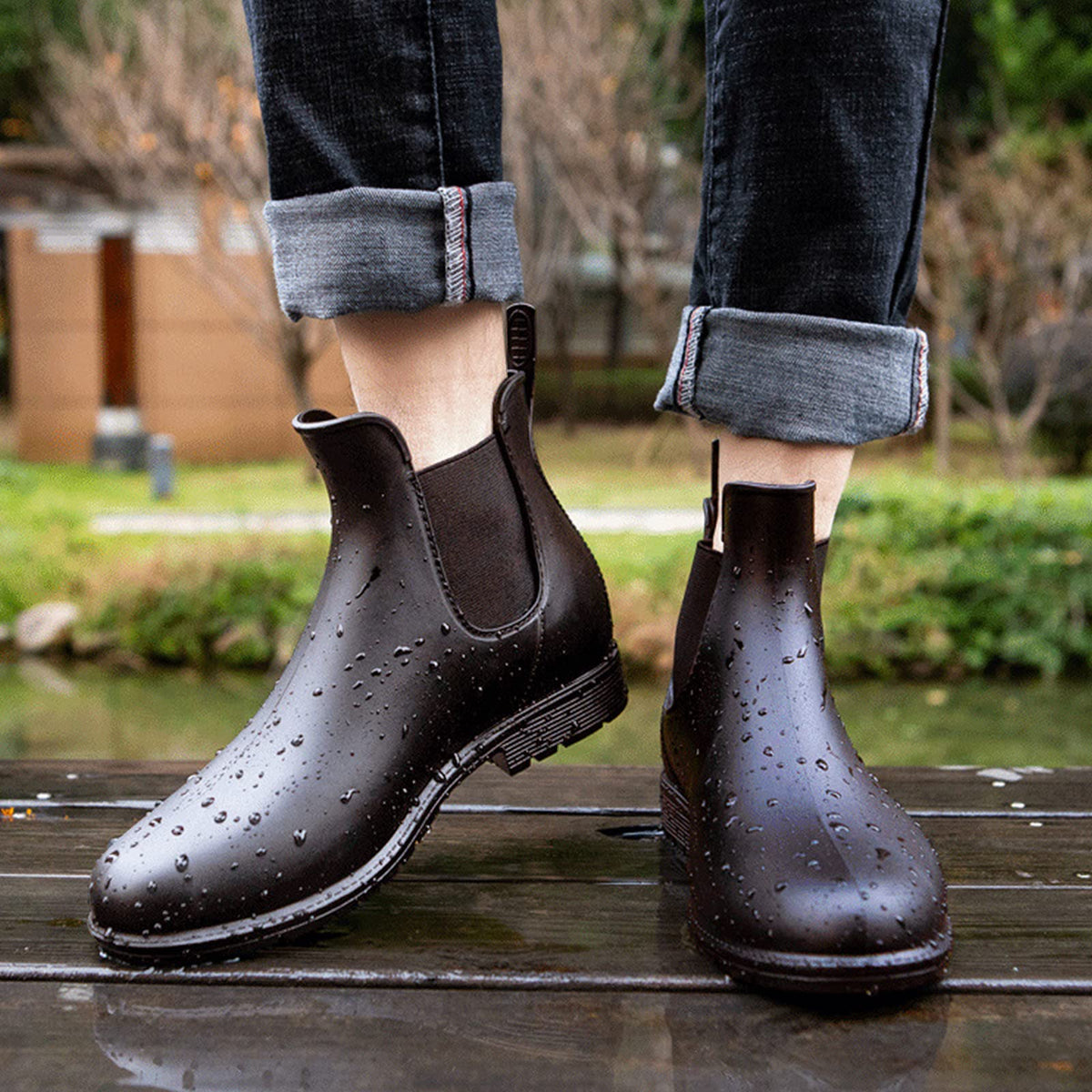 Geweo Stivali Di Gomma Donna Chelsea Uomo Impermeabile Antivento in Nero Marrone Grigio Rosso Bianco Taglia 35-43