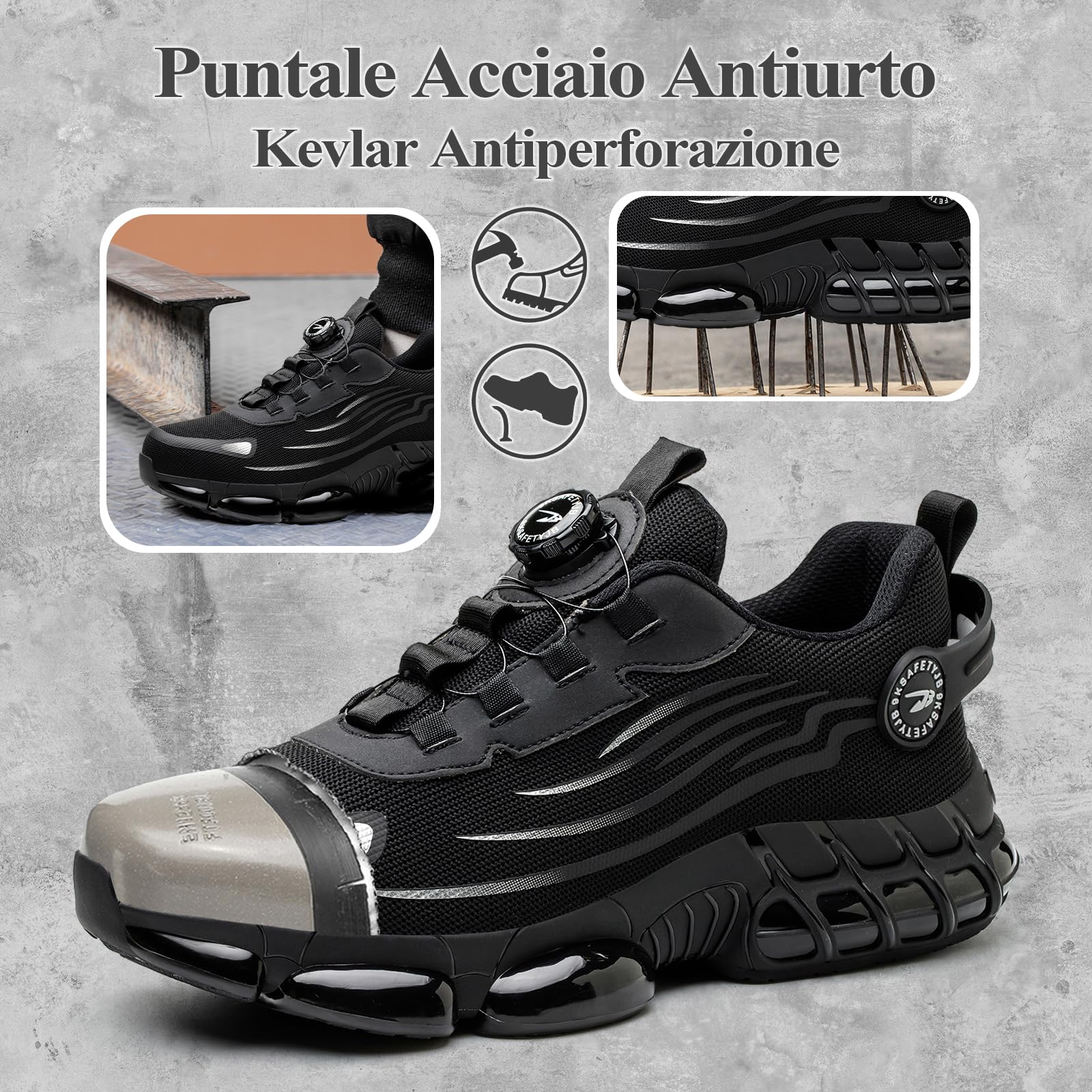 Scarpe Antinfortunistiche Uomo Donna Leggere Traspiranti Sneakers Antiscivolo Scarpe Sicurezza con Punta in Acciaio Regolazione Rapida dei Lacci 36-46 EU