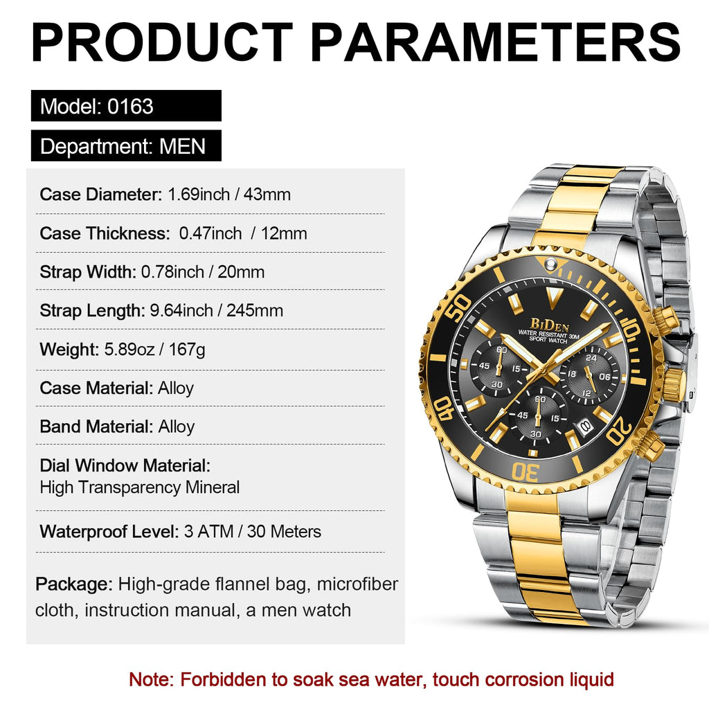 BIDEN Orologio Uomo Orologio Militare Acciaio Cronografo Impermeabile Luminosi Design Orologi Quadrante Grande da Polso Elegante Sportivo Analogici Data…