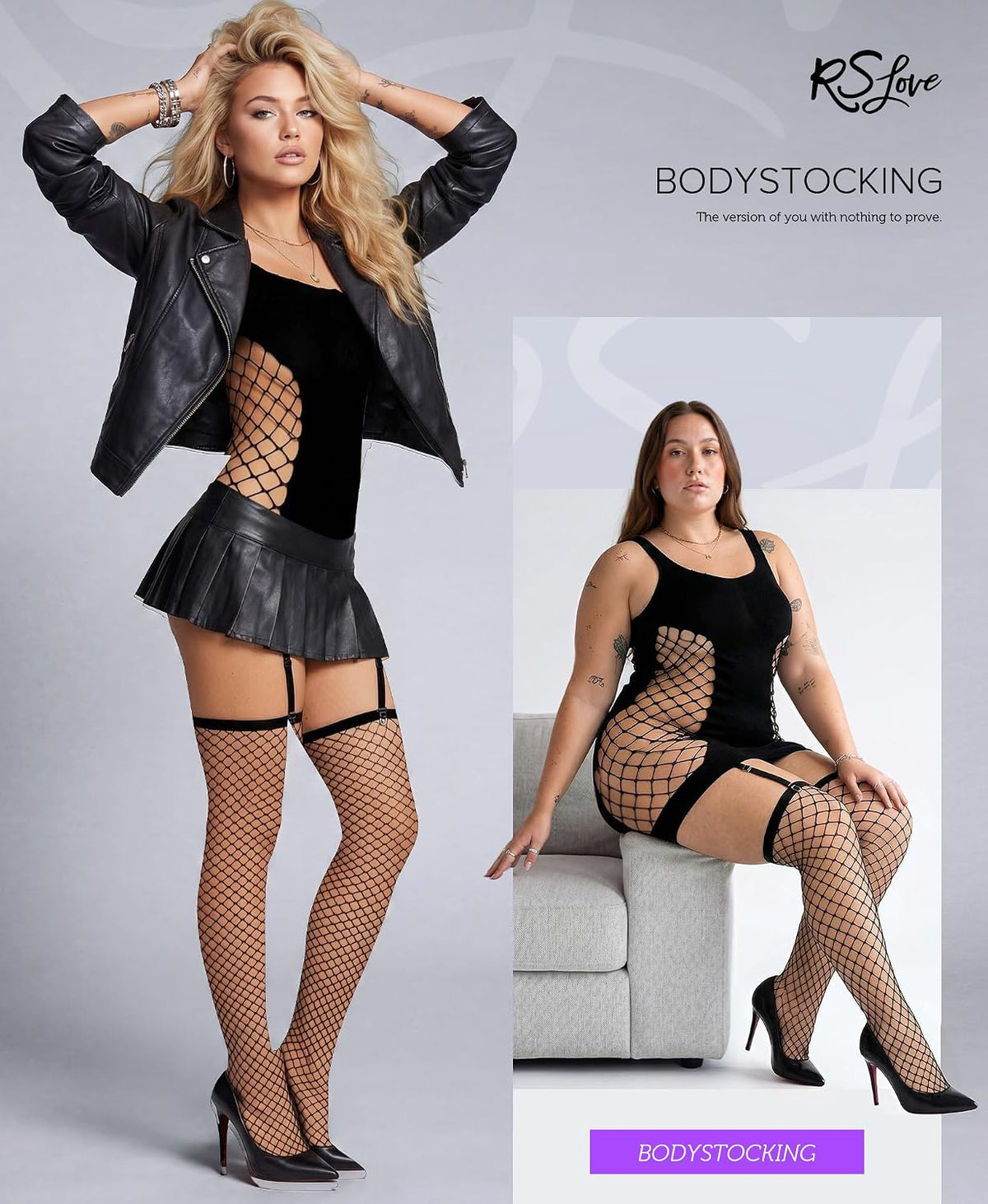 RSLOVE Intimo Donna Lingerie Babydoll Sexy Bodystocking a Rete Camicia da Notte