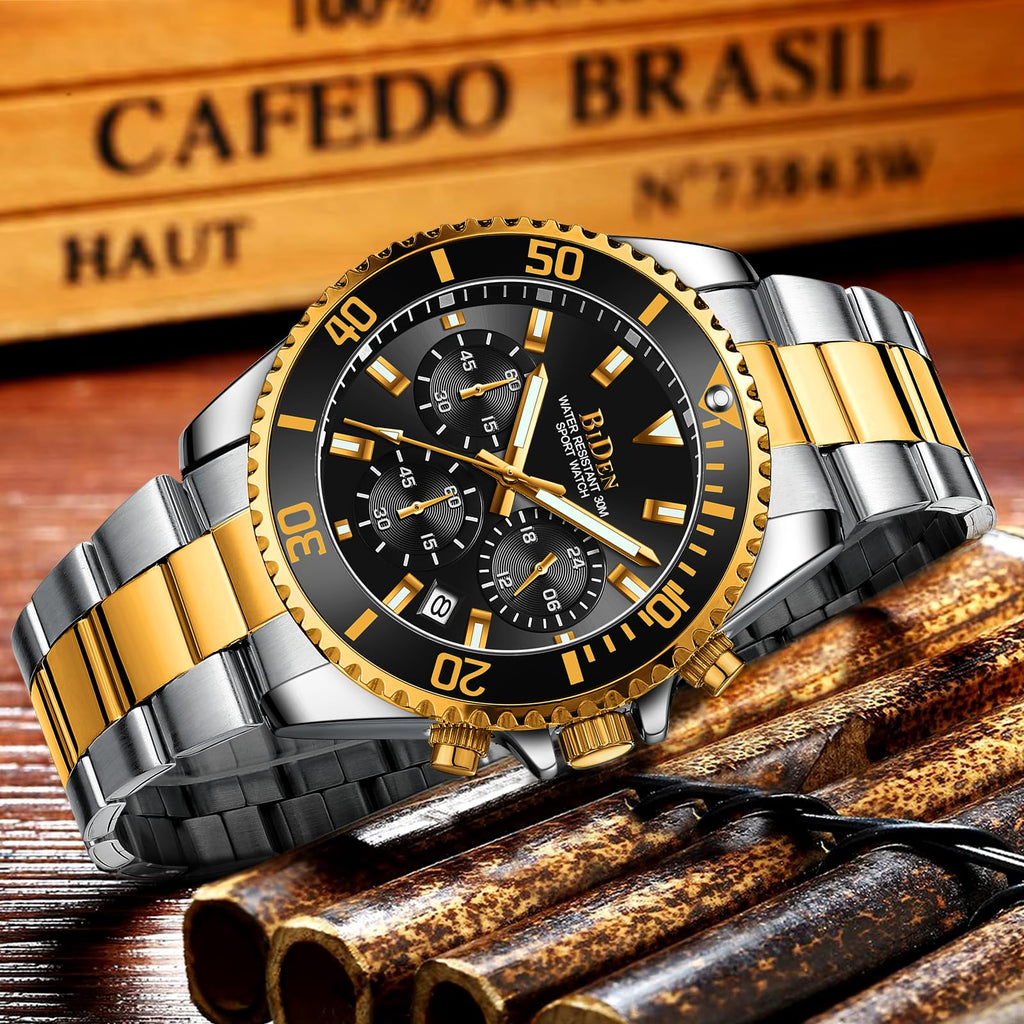 BIDEN Orologio Uomo Orologio Militare Acciaio Cronografo Impermeabile Luminosi Design Orologi Quadrante Grande da Polso Elegante Sportivo Analogici Data…