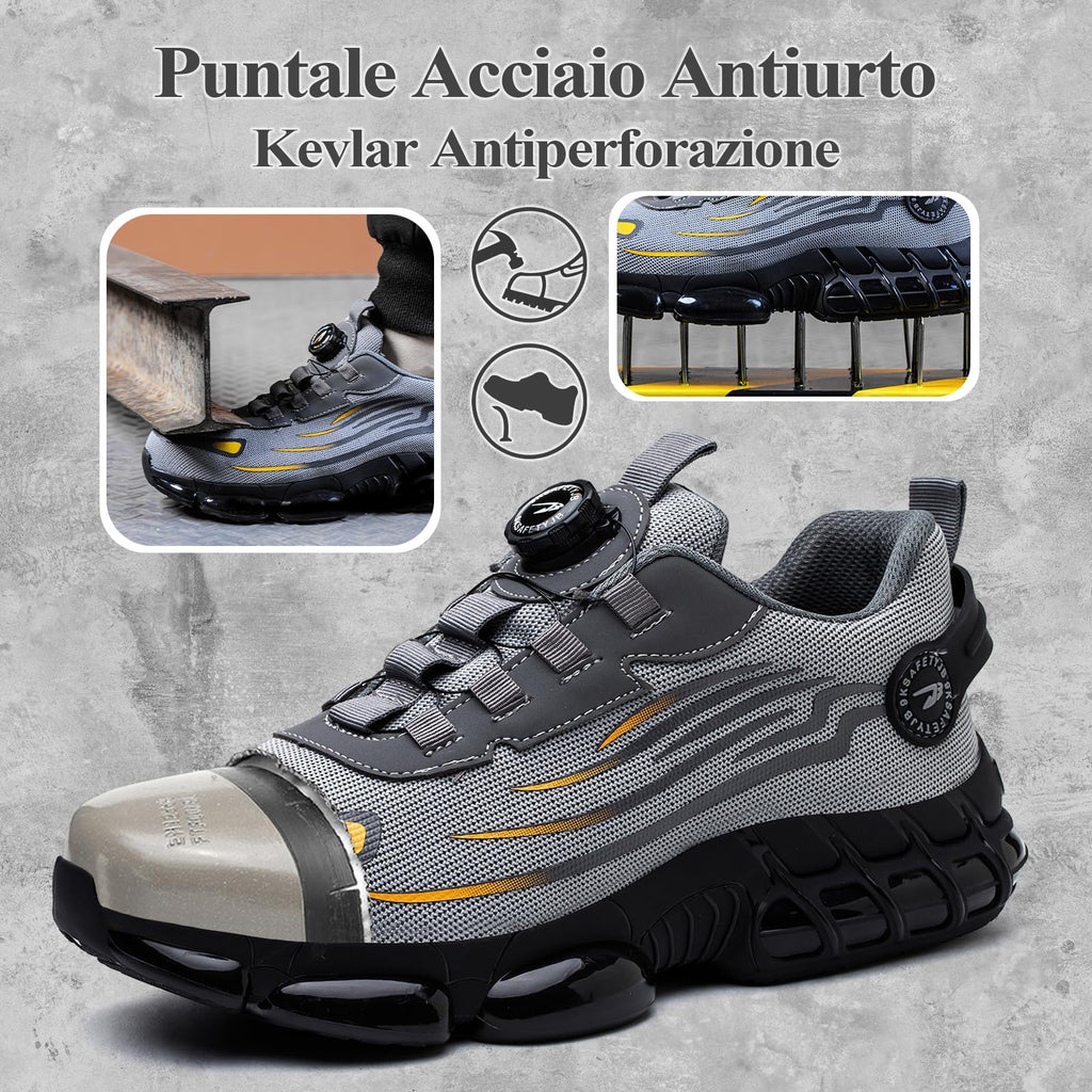 Scarpe Antinfortunistiche Uomo Donna Leggere Traspiranti Sneakers Antiscivolo Scarpe Sicurezza con Punta in Acciaio Regolazione Rapida dei Lacci 36-46 EU