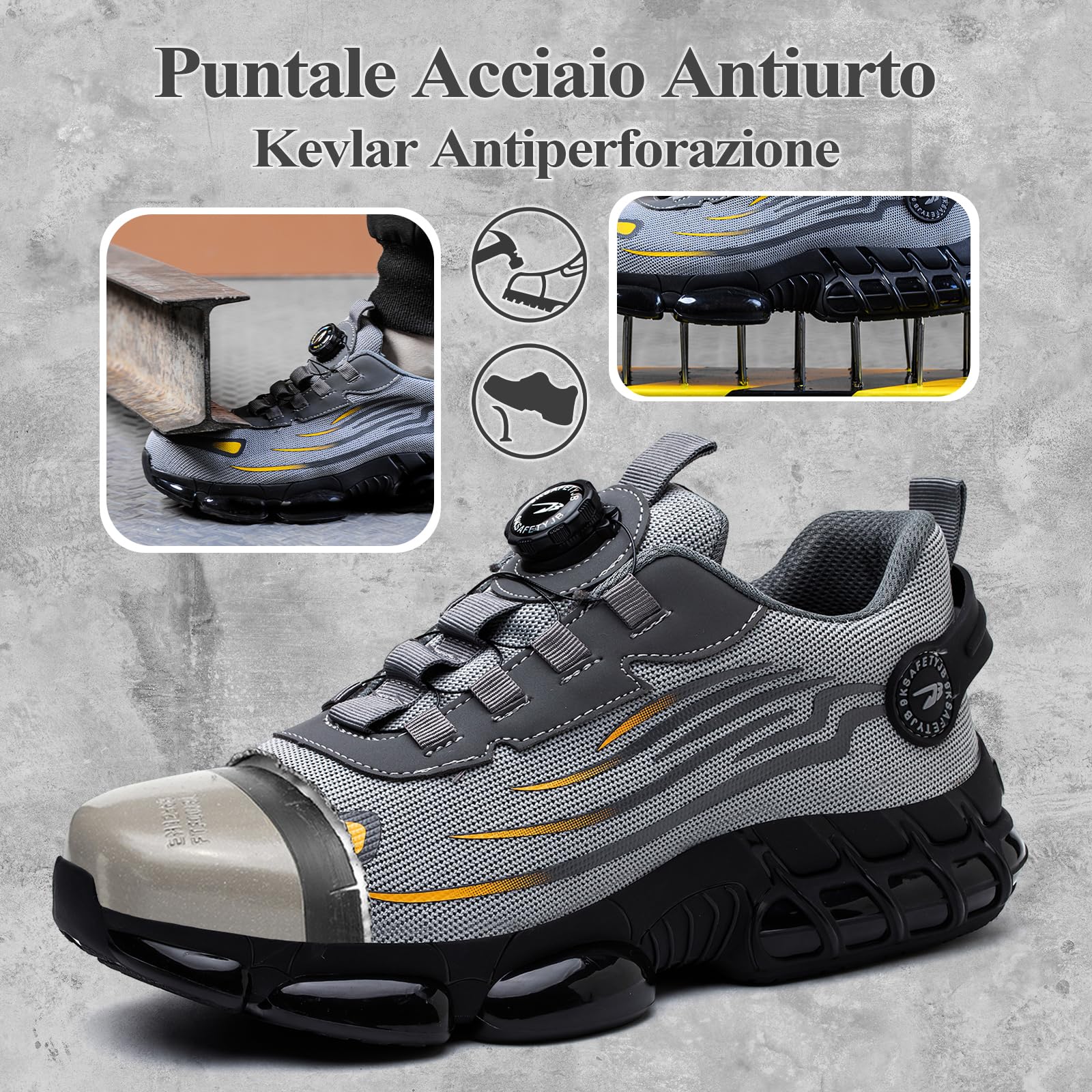 Scarpe Antinfortunistiche Uomo Donna Leggere Traspiranti Sneakers Antiscivolo Scarpe Sicurezza con Punta in Acciaio Regolazione Rapida dei Lacci 36-46 EU