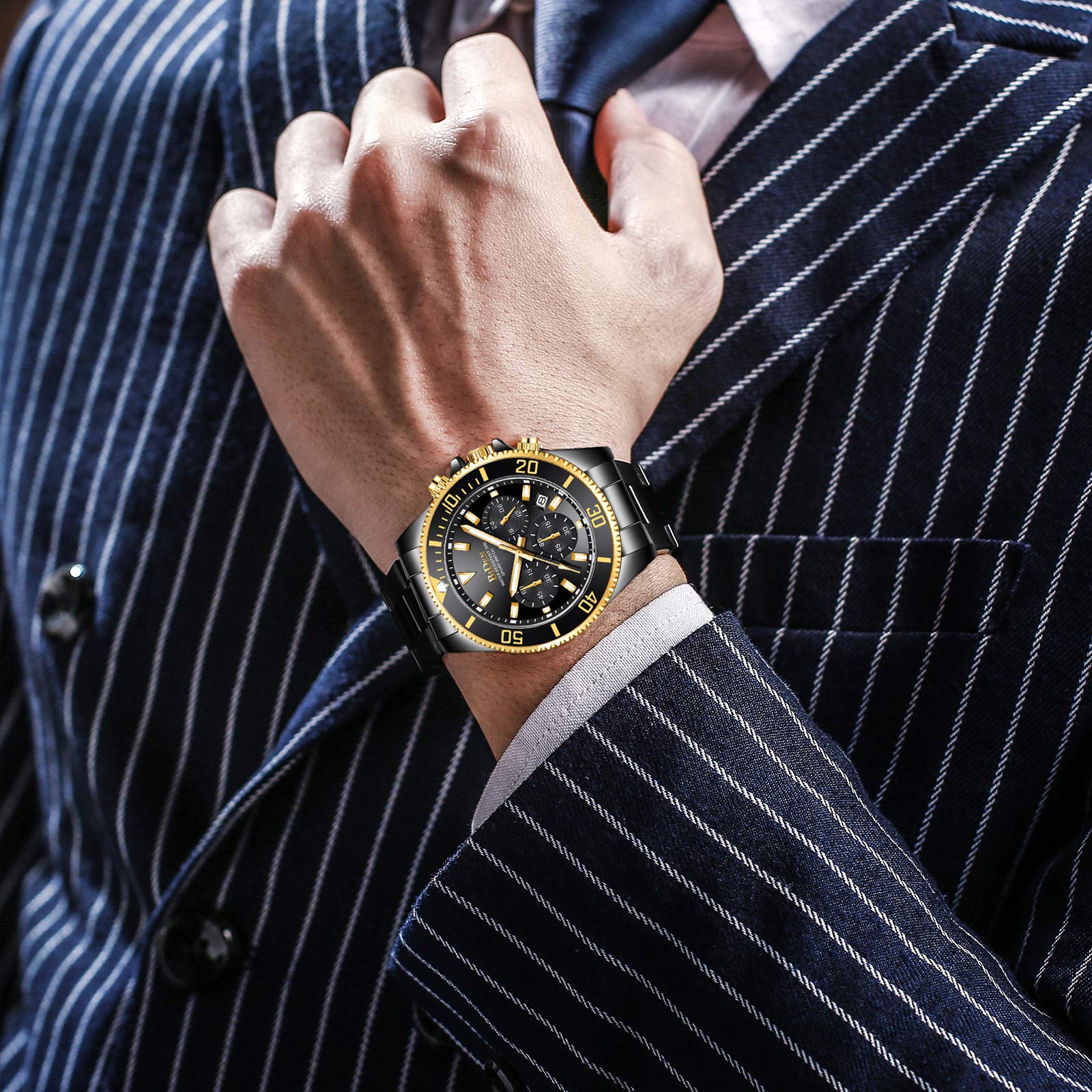 BIDEN Orologio Uomo Orologio Militare Acciaio Cronografo Impermeabile Luminosi Design Orologi Quadrante Grande da Polso Elegante Sportivo Analogici Data…