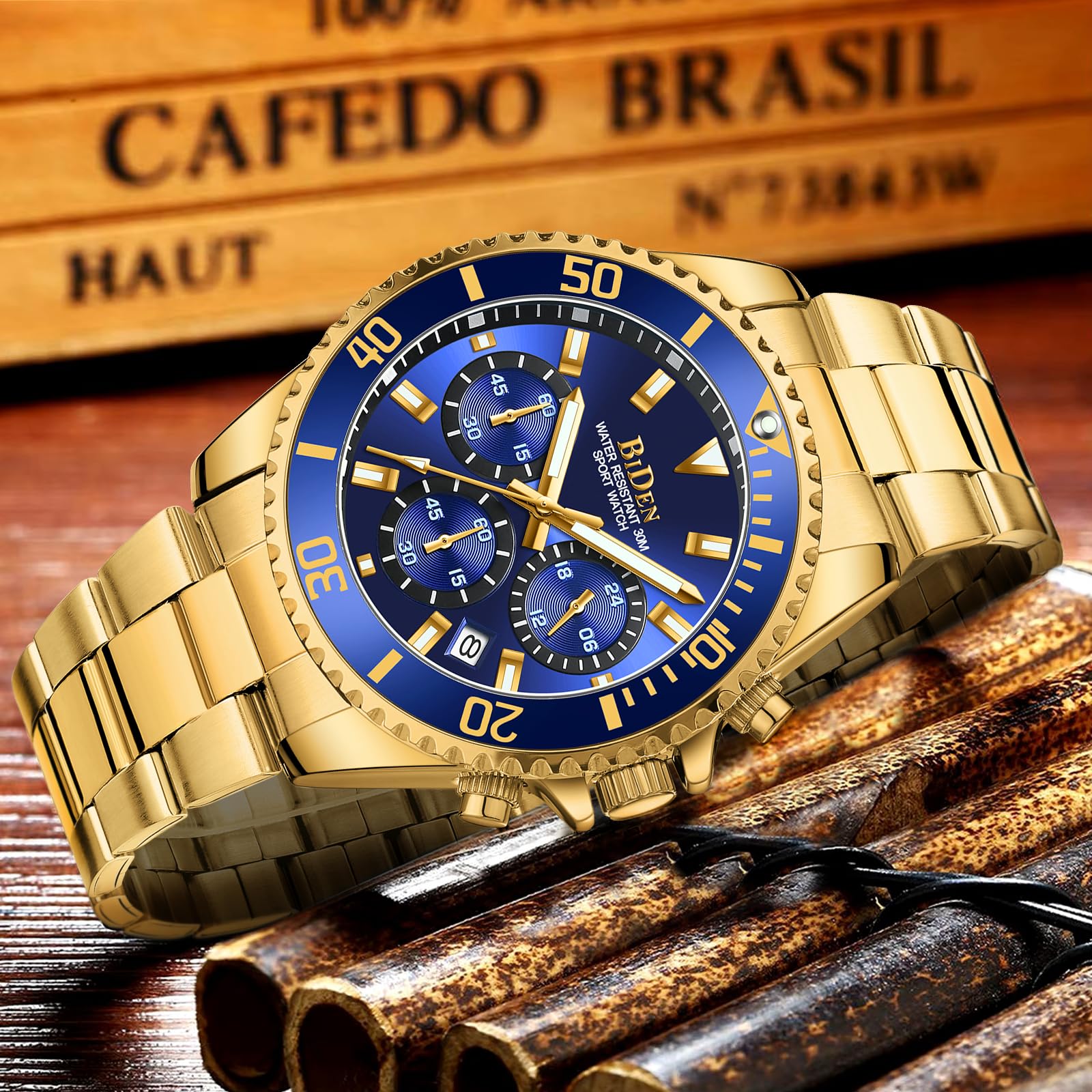BIDEN Orologio Uomo Orologio Militare Acciaio Cronografo Impermeabile Luminosi Design Orologi Quadrante Grande da Polso Elegante Sportivo Analogici Data…