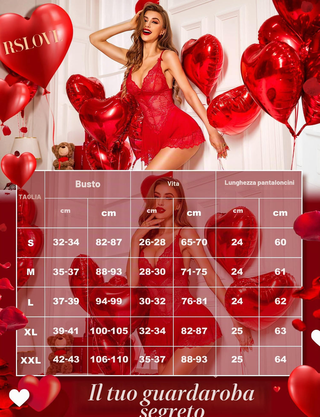 RSLOVE Lingerie per Donna Babydoll in Pizzo Camicia da Notte Sexy in Maglia Chemise con Scollo a V Abito da Notte