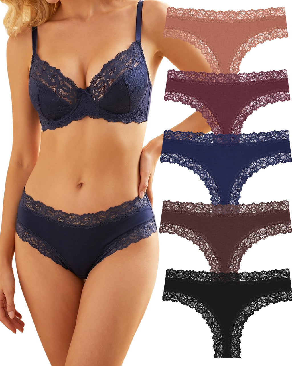 ALL OF SHE Mutande Brasiliana Donna Cotone Slip Pizzo Set Mutandine a Vita Bassa Intimo Seducente Culotte Underwear Pacco da 5