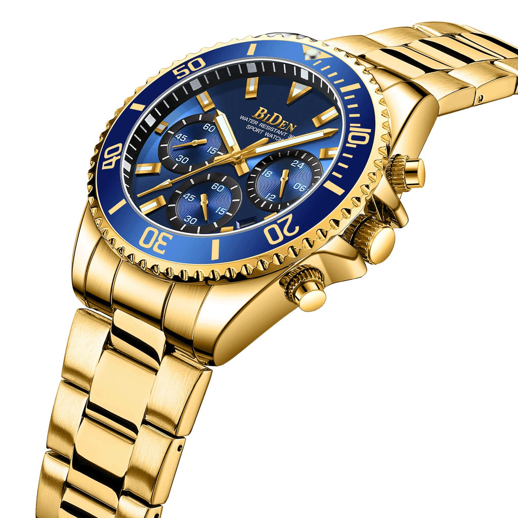 BIDEN Orologio Uomo Orologio Militare Acciaio Cronografo Impermeabile Luminosi Design Orologi Quadrante Grande da Polso Elegante Sportivo Analogici Data…