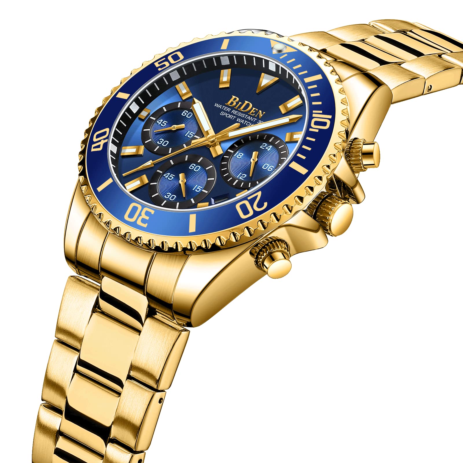 BIDEN Orologio Uomo Orologio Militare Acciaio Cronografo Impermeabile Luminosi Design Orologi Quadrante Grande da Polso Elegante Sportivo Analogici Data…