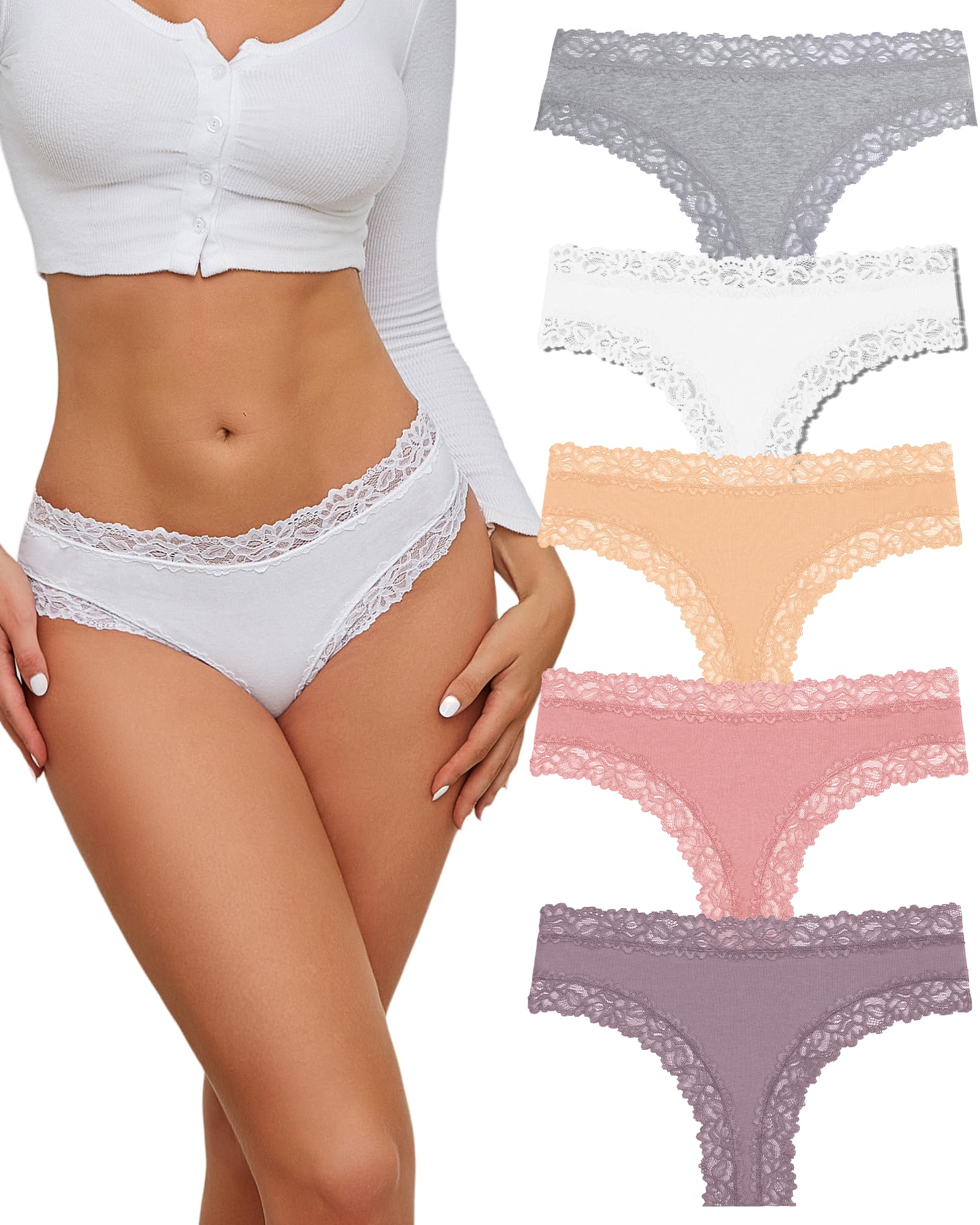 ALL OF SHE Mutande Brasiliana Donna Cotone Slip Pizzo Set Mutandine a Vita Bassa Intimo Seducente Culotte Underwear Pacco da 5