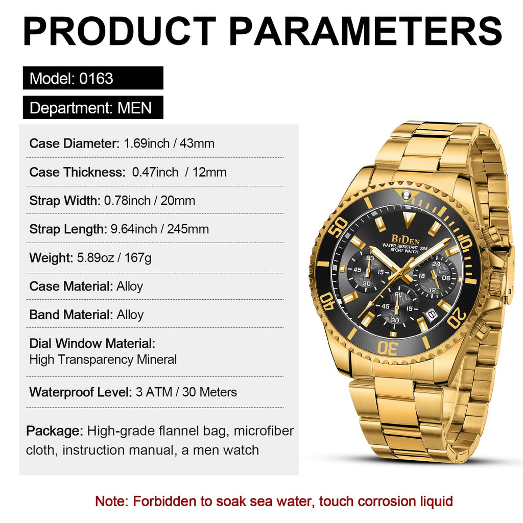 BIDEN Orologio Uomo Orologio Militare Acciaio Cronografo Impermeabile Luminosi Design Orologi Quadrante Grande da Polso Elegante Sportivo Analogici Data…