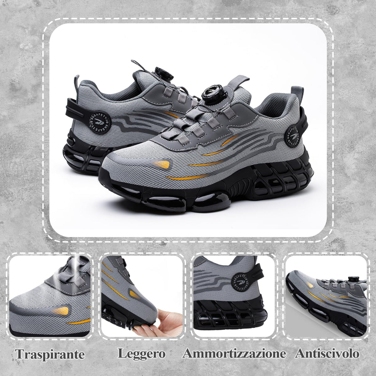 Scarpe Antinfortunistiche Uomo Donna Leggere Traspiranti Sneakers Antiscivolo Scarpe Sicurezza con Punta in Acciaio Regolazione Rapida dei Lacci 36-46 EU
