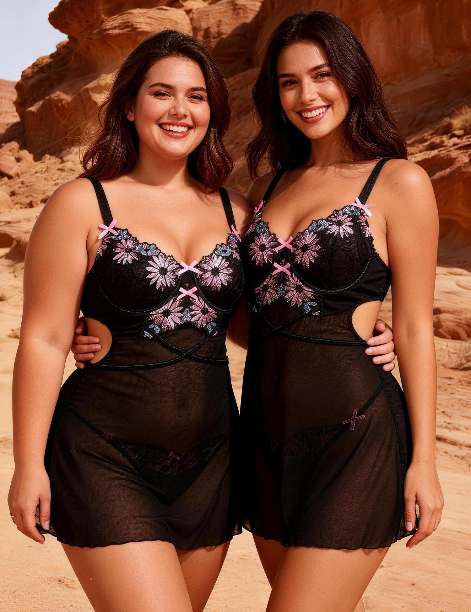 ohmydear Babydoll Donna Pizzo con Ricamo Completo Intimo con Reggiseno Push Up e G-String Camicia da Notte Donna Spalline Regolabile Lingerie Hot Cruvy Abito Senza Schienale