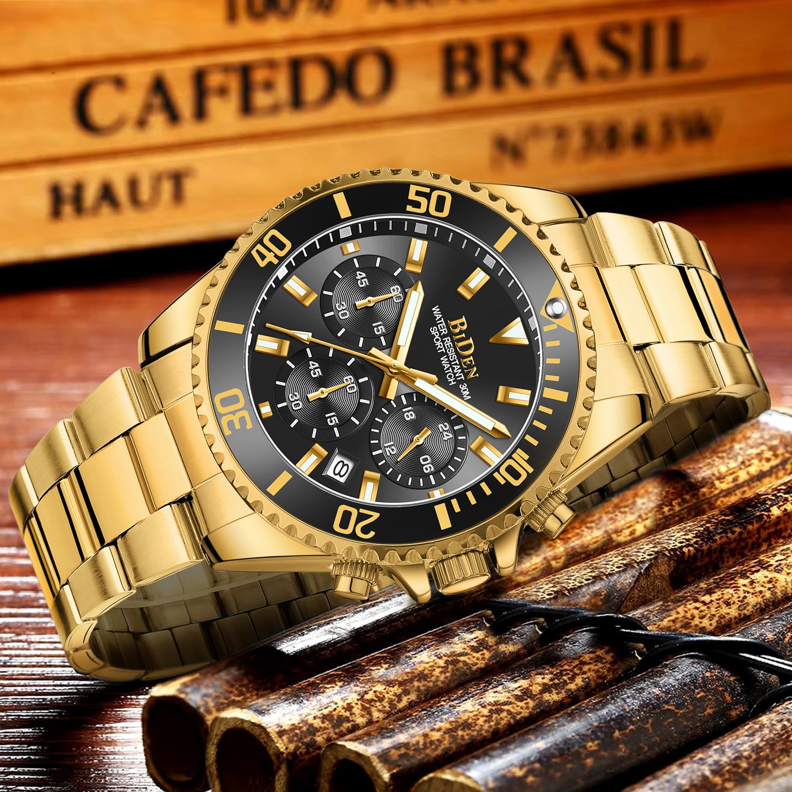 BIDEN Orologio Uomo Orologio Militare Acciaio Cronografo Impermeabile Luminosi Design Orologi Quadrante Grande da Polso Elegante Sportivo Analogici Data…