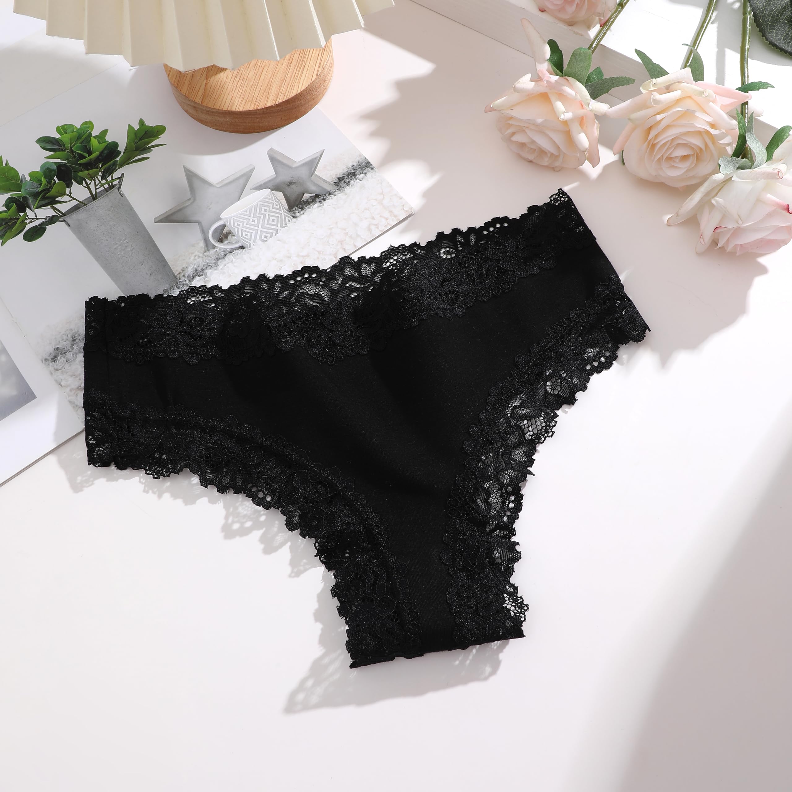 ALL OF SHE Mutande Brasiliana Donna Cotone Slip Pizzo Set Mutandine a Vita Bassa Intimo Seducente Culotte Underwear Pacco da 5