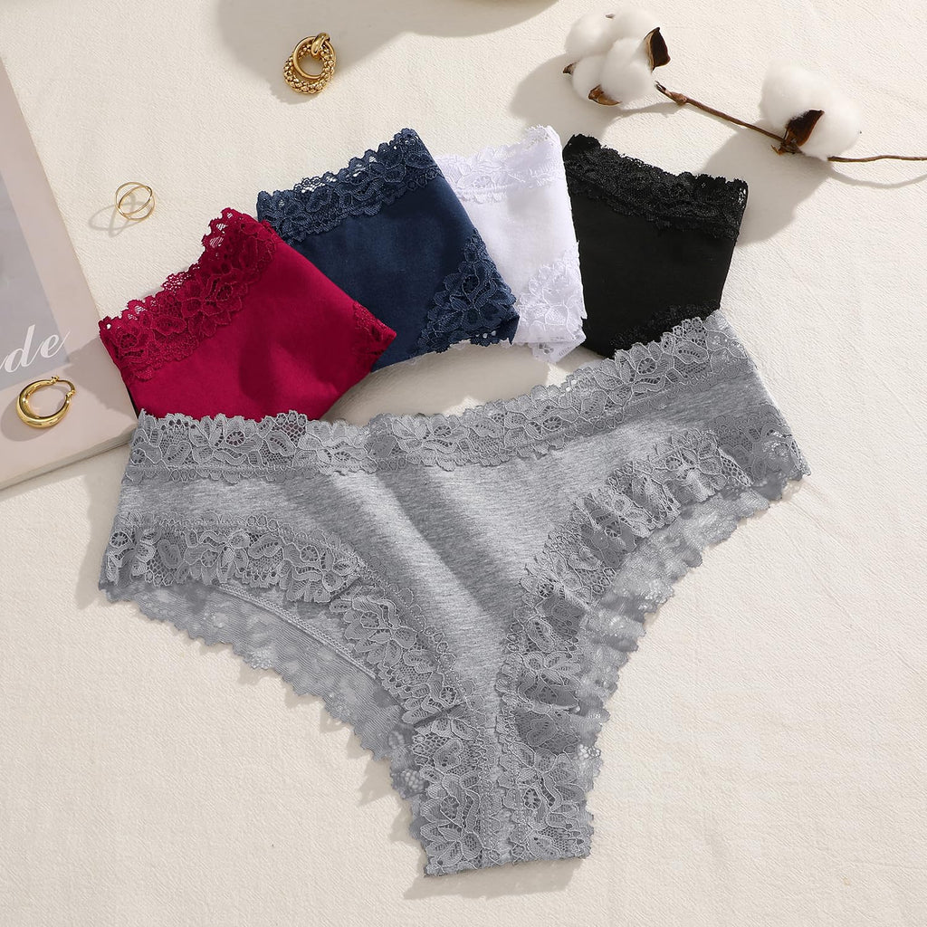 ALL OF SHE Mutande Brasiliana Donna Cotone Slip Pizzo Set Mutandine a Vita Bassa Intimo Seducente Culotte Underwear Pacco da 5