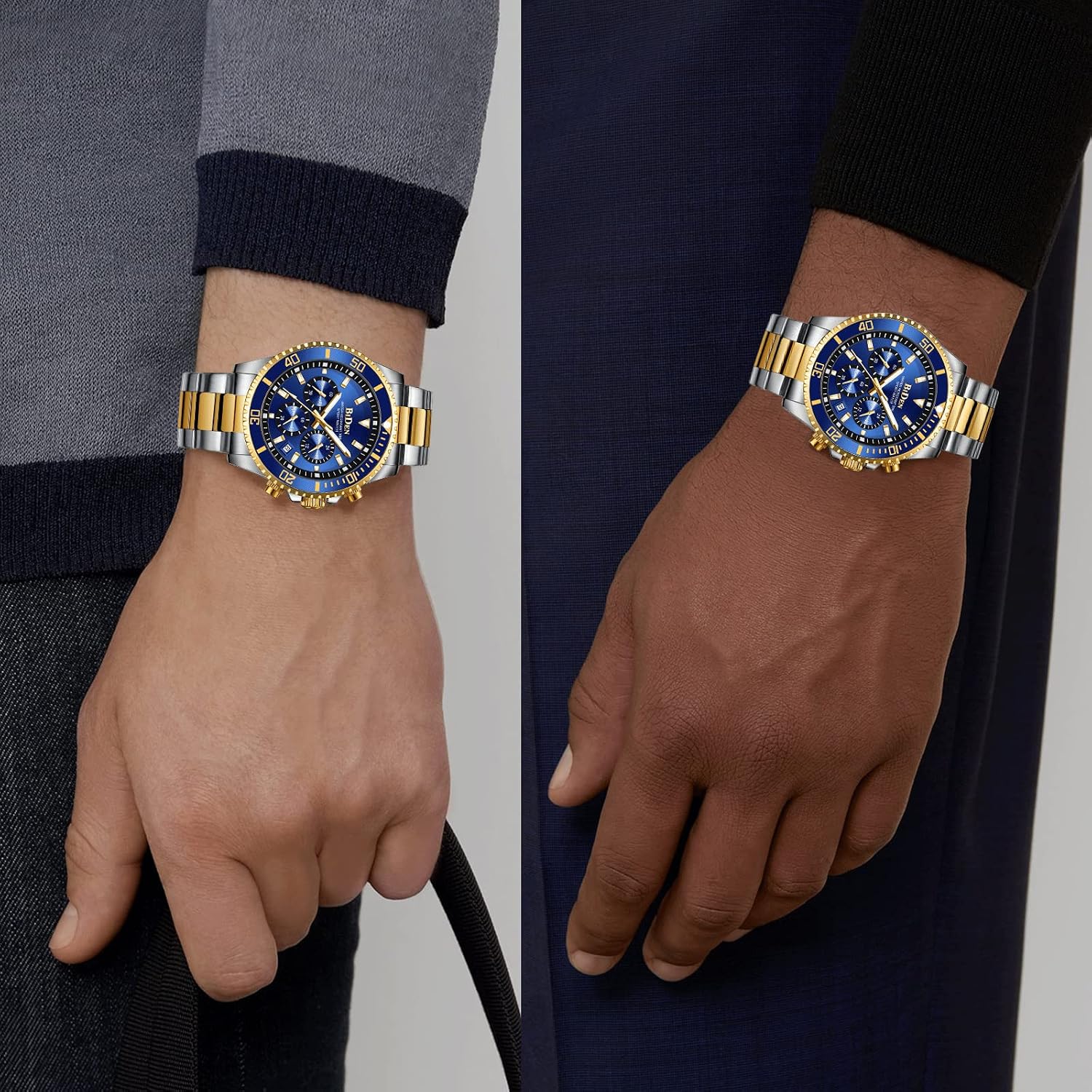 BIDEN Orologio Uomo Orologio Militare Acciaio Cronografo Impermeabile Luminosi Design Orologi Quadrante Grande da Polso Elegante Sportivo Analogici Data…