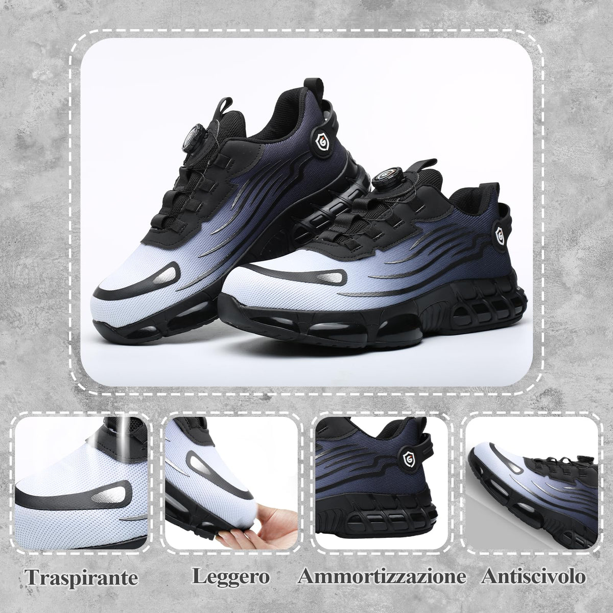 Scarpe Antinfortunistiche Uomo Donna Leggere Traspiranti Sneakers Antiscivolo Scarpe Sicurezza con Punta in Acciaio Regolazione Rapida dei Lacci 36-46 EU